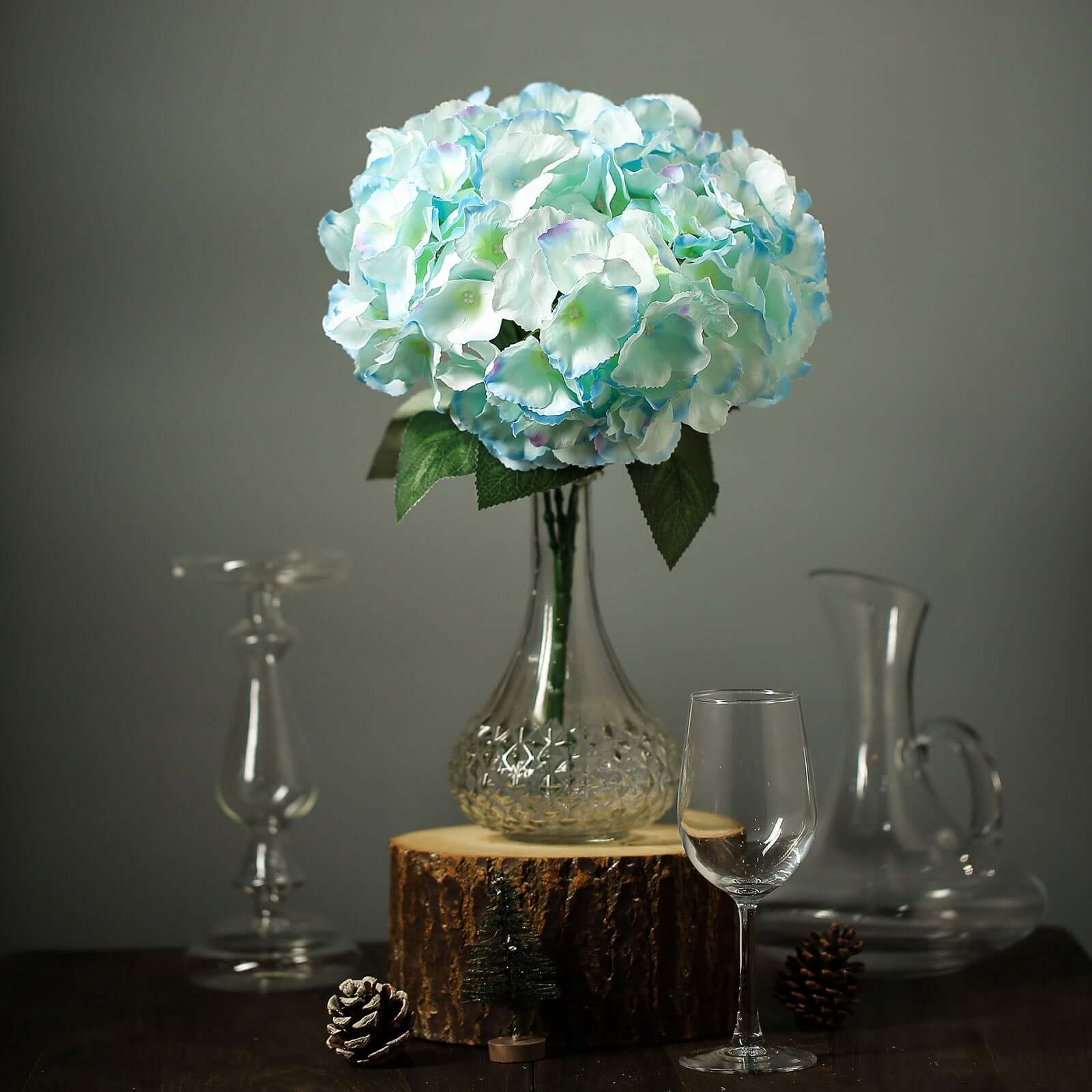 Get 5 Artificial Silk Baby Blue Hydrangea Flower Bouquets for Lifelike Decor