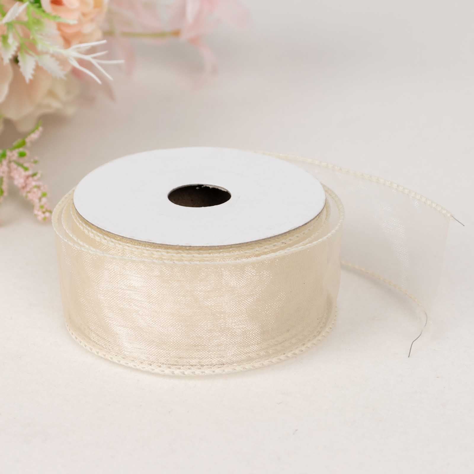 Hot Deal! 10-Yard Ivory 1.5-Inch Wide Sheer Organza Wired Edge Ribbon for Decor