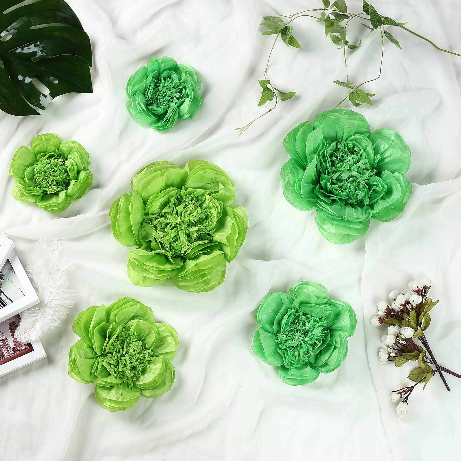 Set of 6 3D Mint and Apple Green Peony Paper Flowers for Wall Decor in 7', 9', 11' Sizes