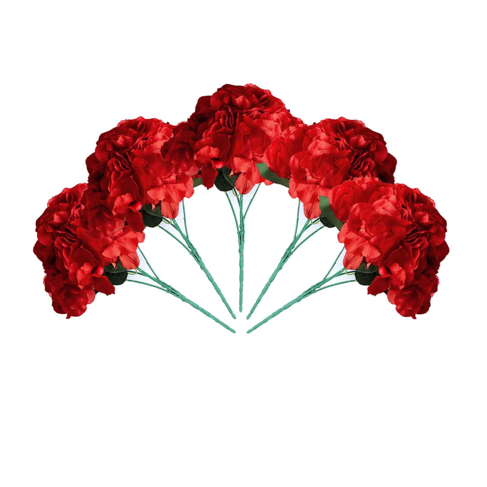 5 Red Artificial Silk Hydrangea Flower Bouquets - Lifelike & Full Bloom