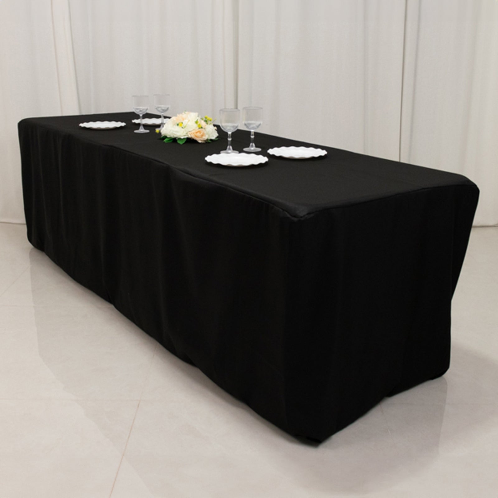 Hot Sale! Black Fitted Polyester Rectangle Tablecloth for 8ft Special Tables (96x24x30)