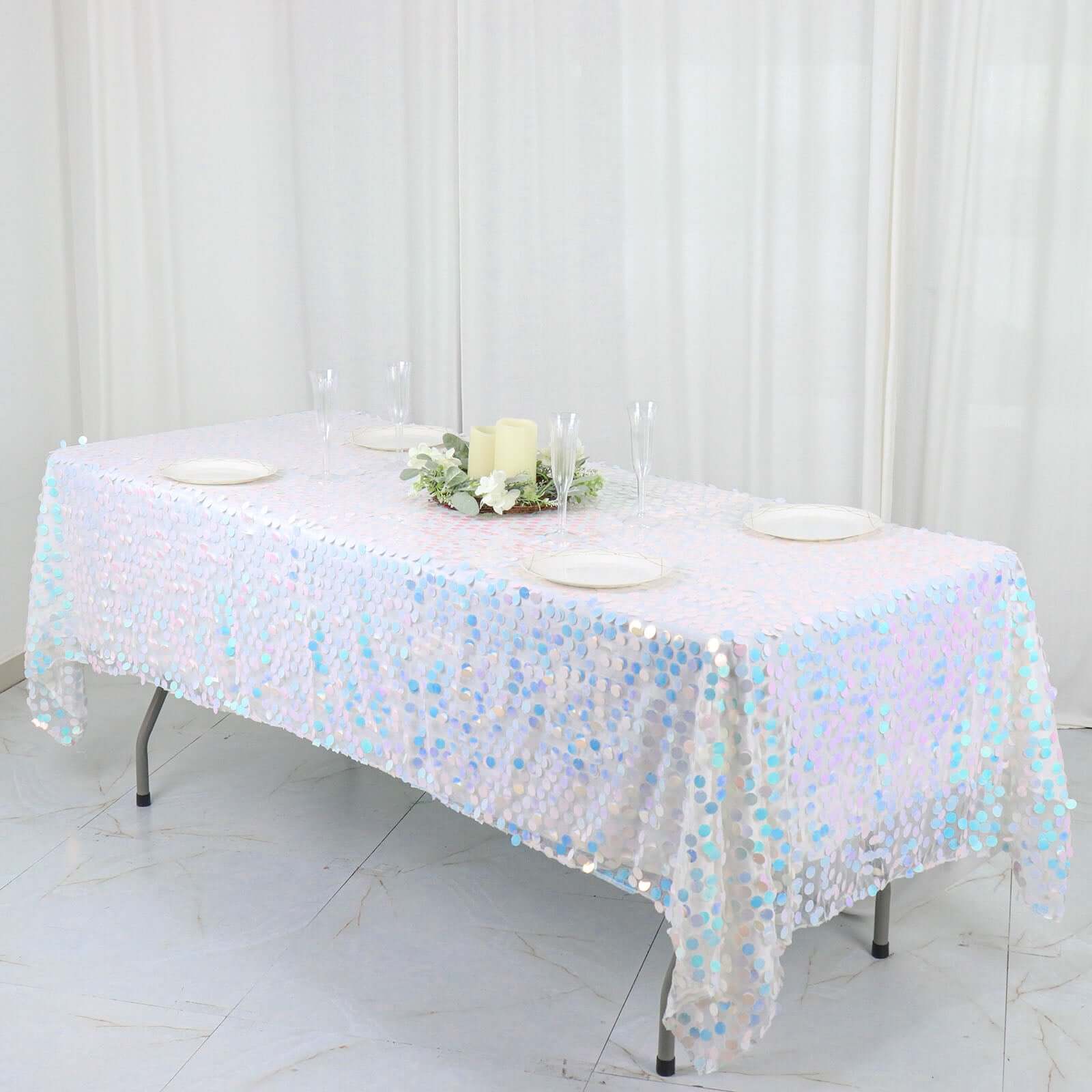 Big Payette Modern Gathering Design - Iridescent Blue Sequin Rectangle Tablecloth 60x102