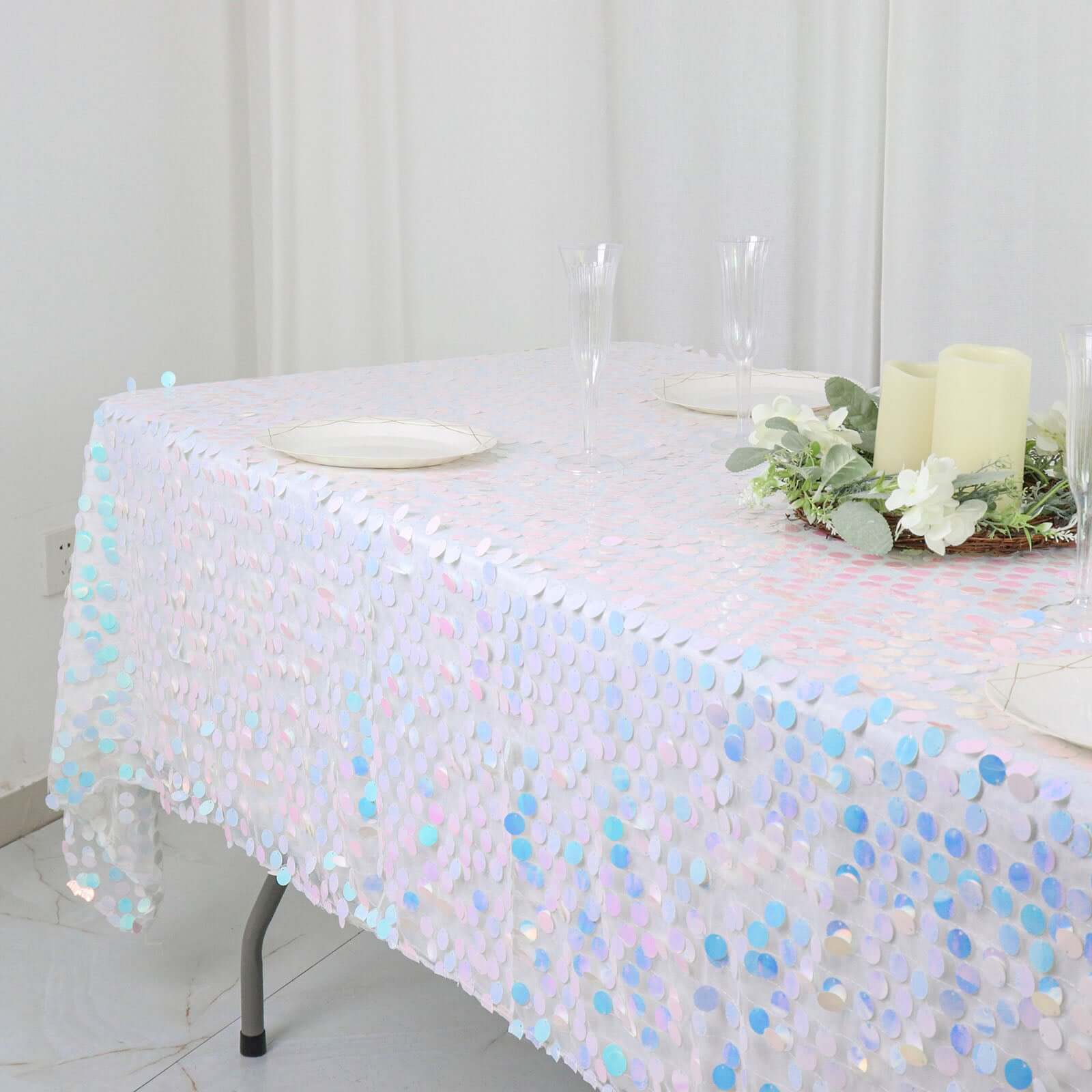 Big Payette Modern Gathering Design - Iridescent Blue Sequin Rectangle Tablecloth 60x102
