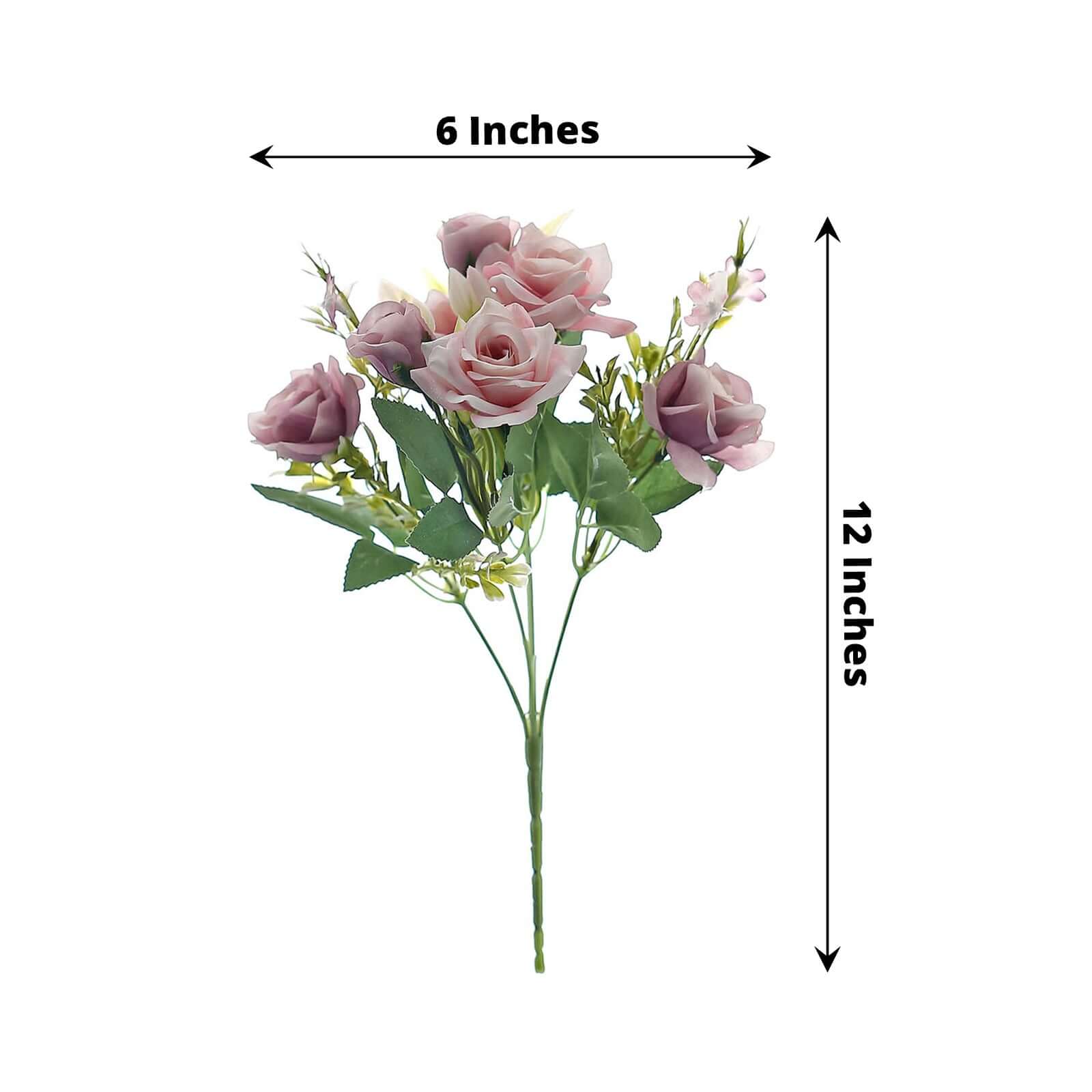 Hot Deal! 4 Bushes 12-Inch Dusty Rose Artificial Silk Rose Flower Bouquet for Weddings and Decor