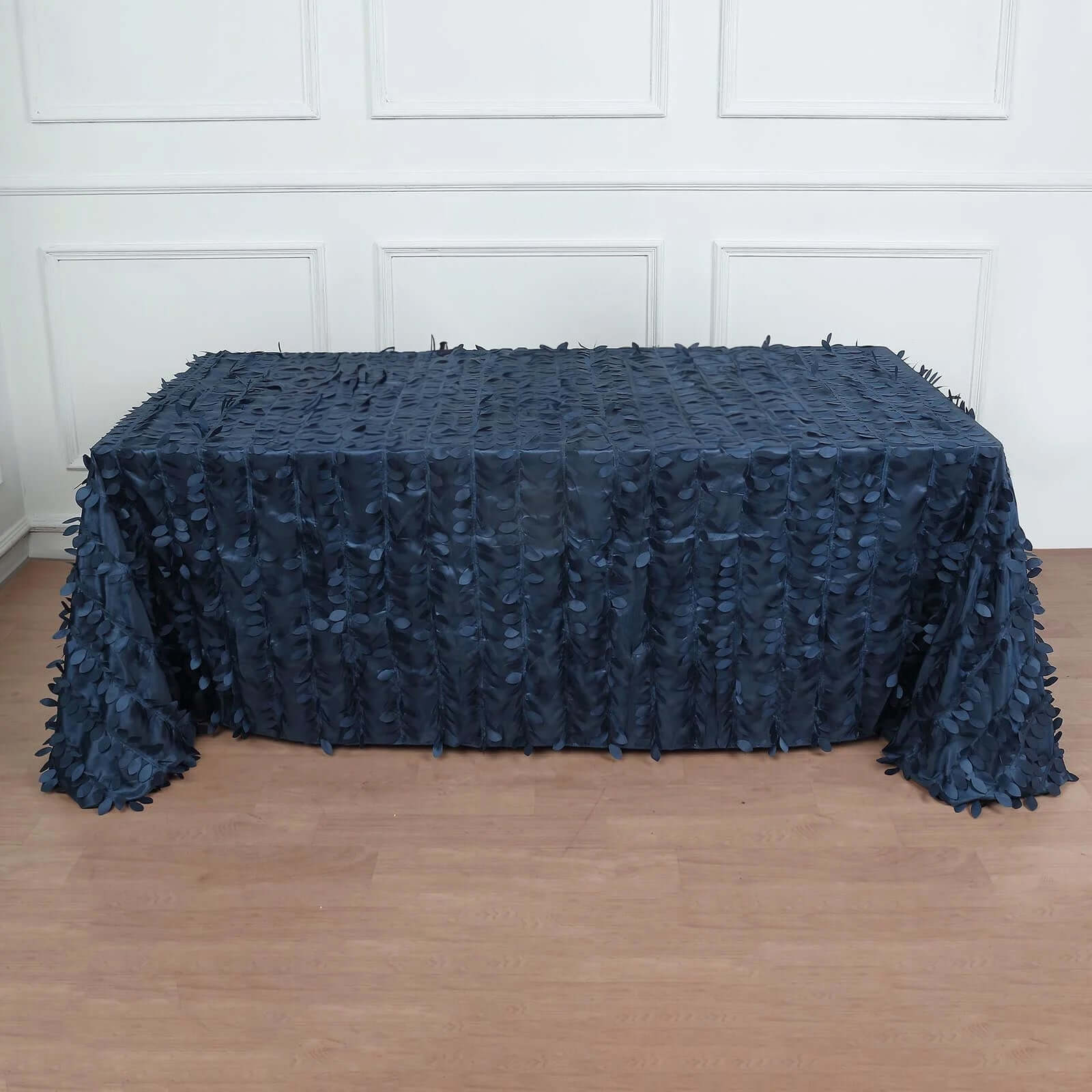 Navy Blue Taffeta Rectangle Tablecloth 90x132 with 3D Leaf Petal Design