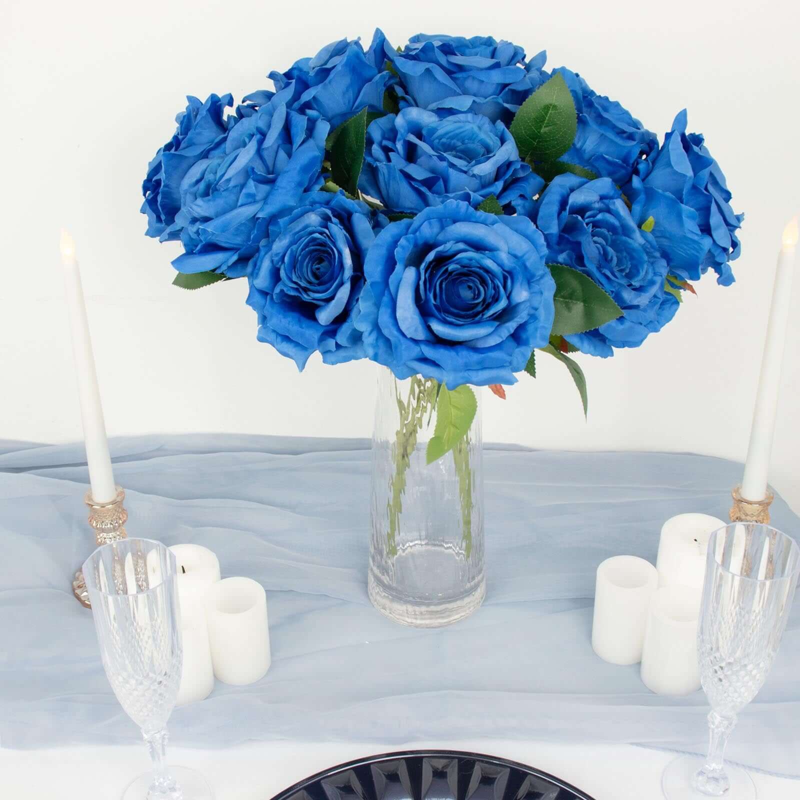 17' Royal Blue Premium Silk Jumbo Rose Flower Bouquet - High - Quality Artificial for Weddings