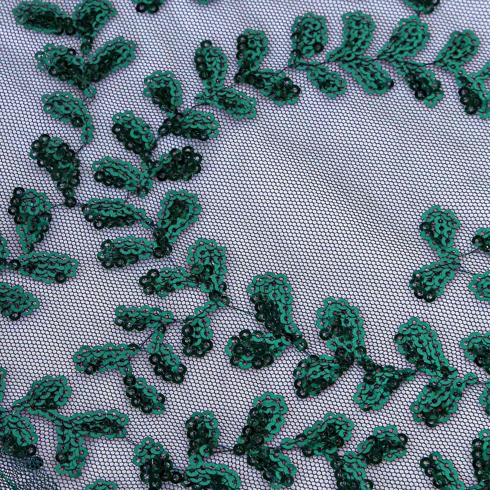 Hunter Emerald Green Sequin Leaf Embroidered 90x156 Rectangle Tulle Tablecloth