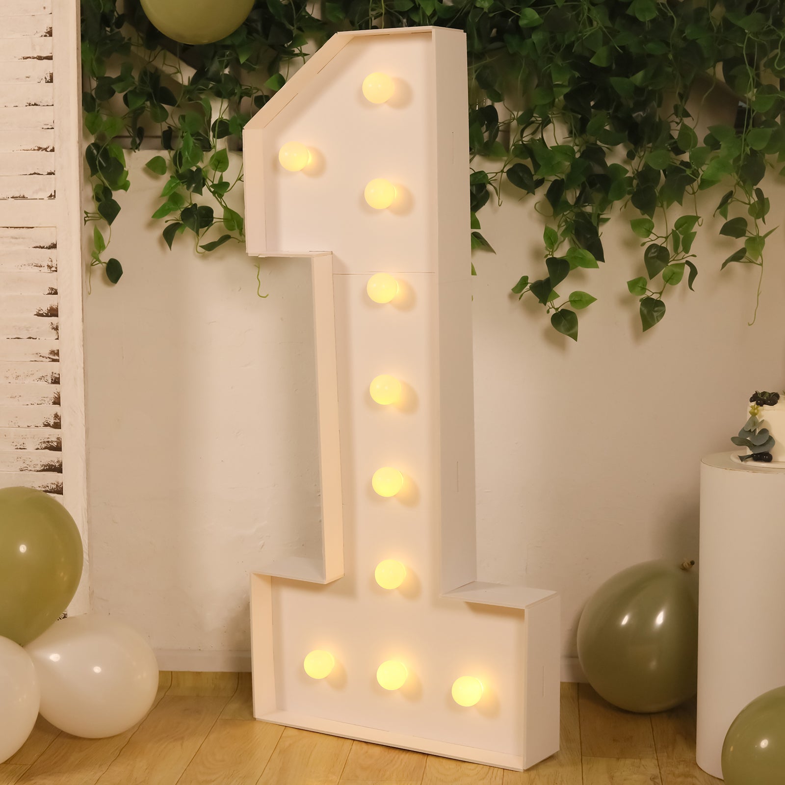 4ft White Giant LED Marquee Light Up Number 1 - Pre - Cut Foam Board with 10 Warm White Battery - Operated LEDs, Glue Gun & Sticks