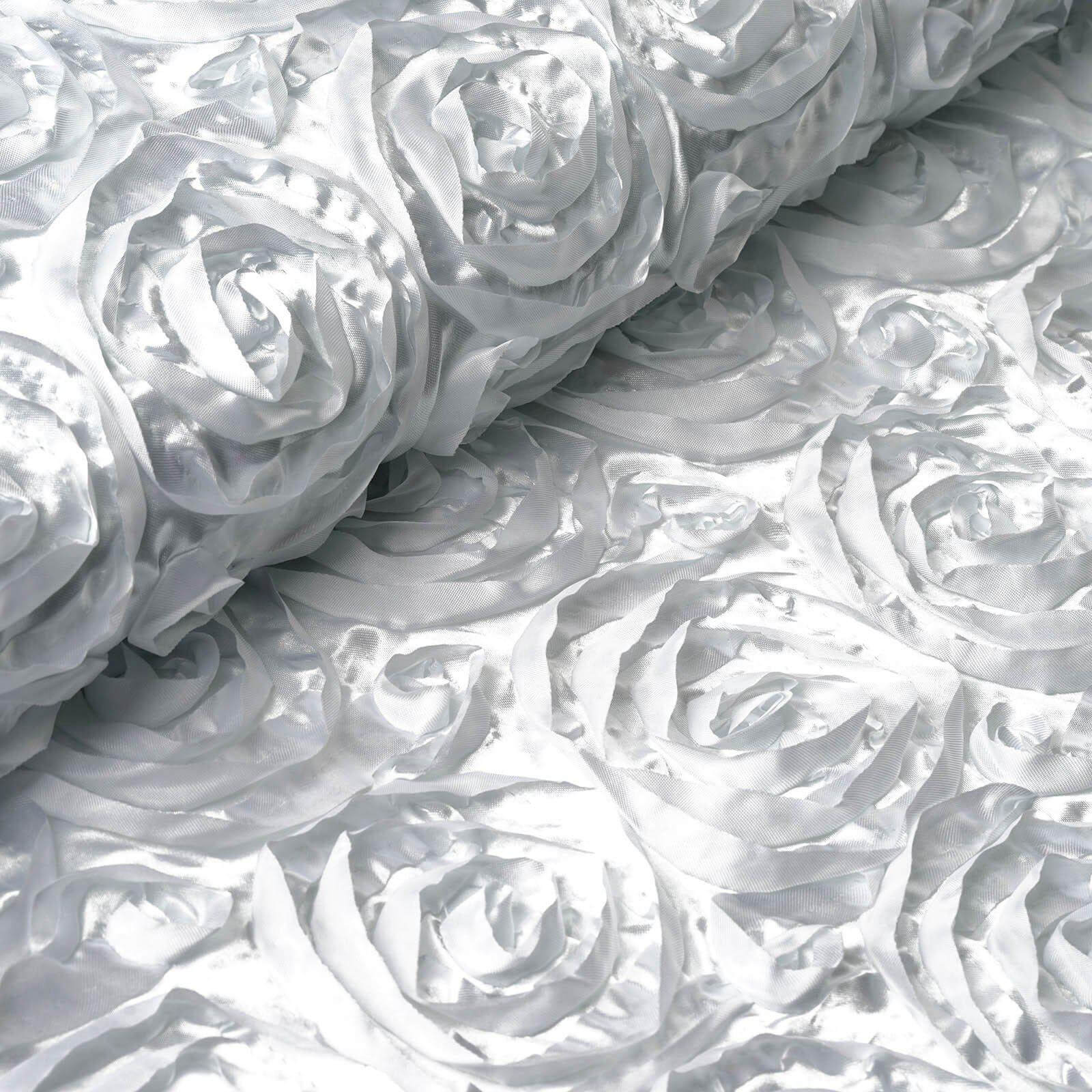 54-Inch by 4-Yard White Satin 3D Rosette Fabric Roll, Ideal for DIY Crafts