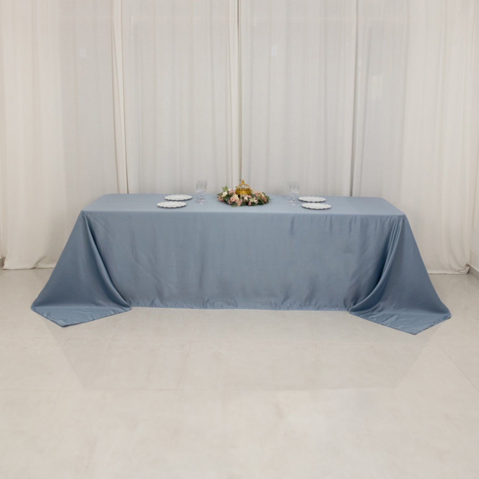 Dusty Blue Lamour Satin Rectangle Tablecloth - 90x156, Luxurious & Soft