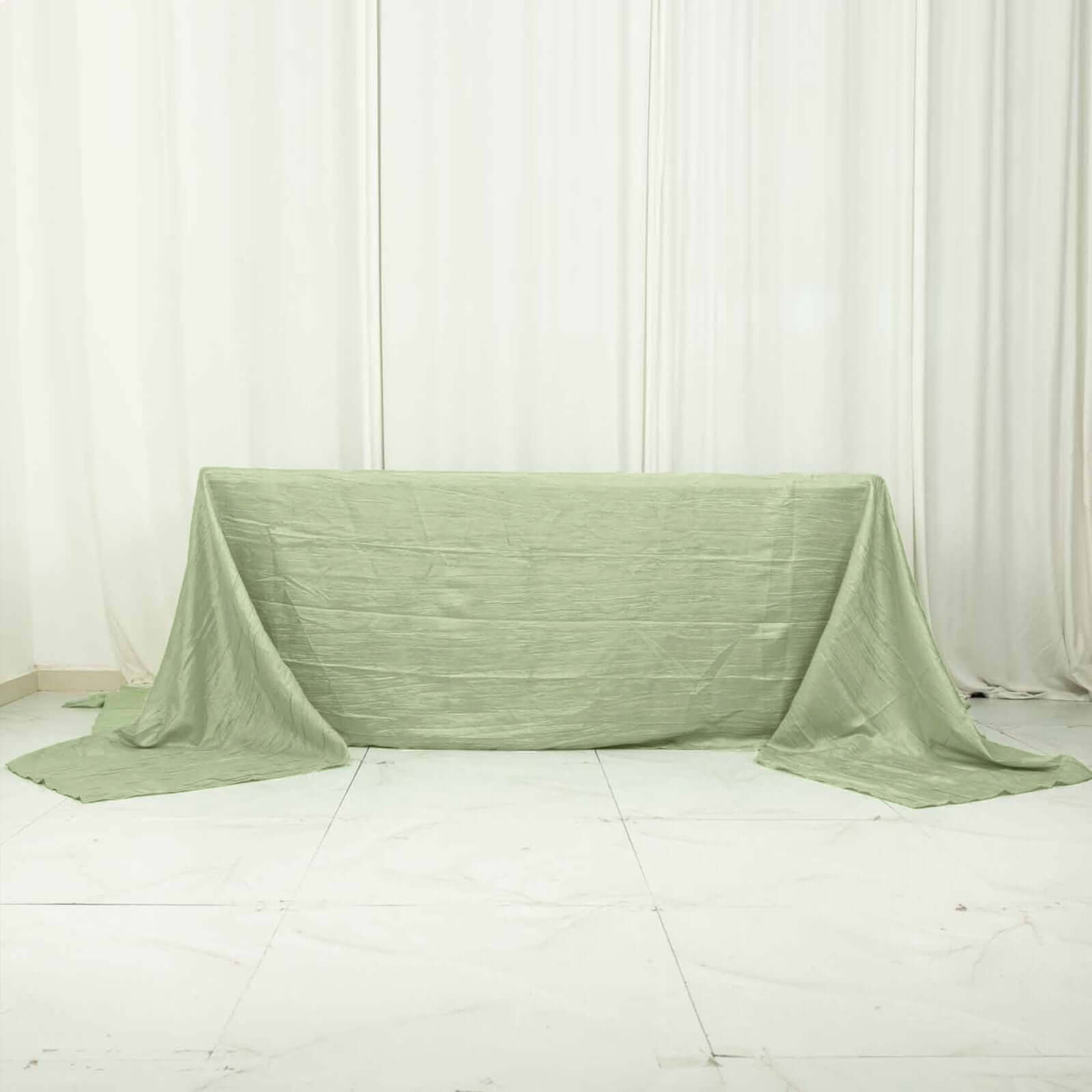 Discount! Sage Green Crinkle Taffeta Rectangle Tablecloth 90x156 for Weddings and Parties