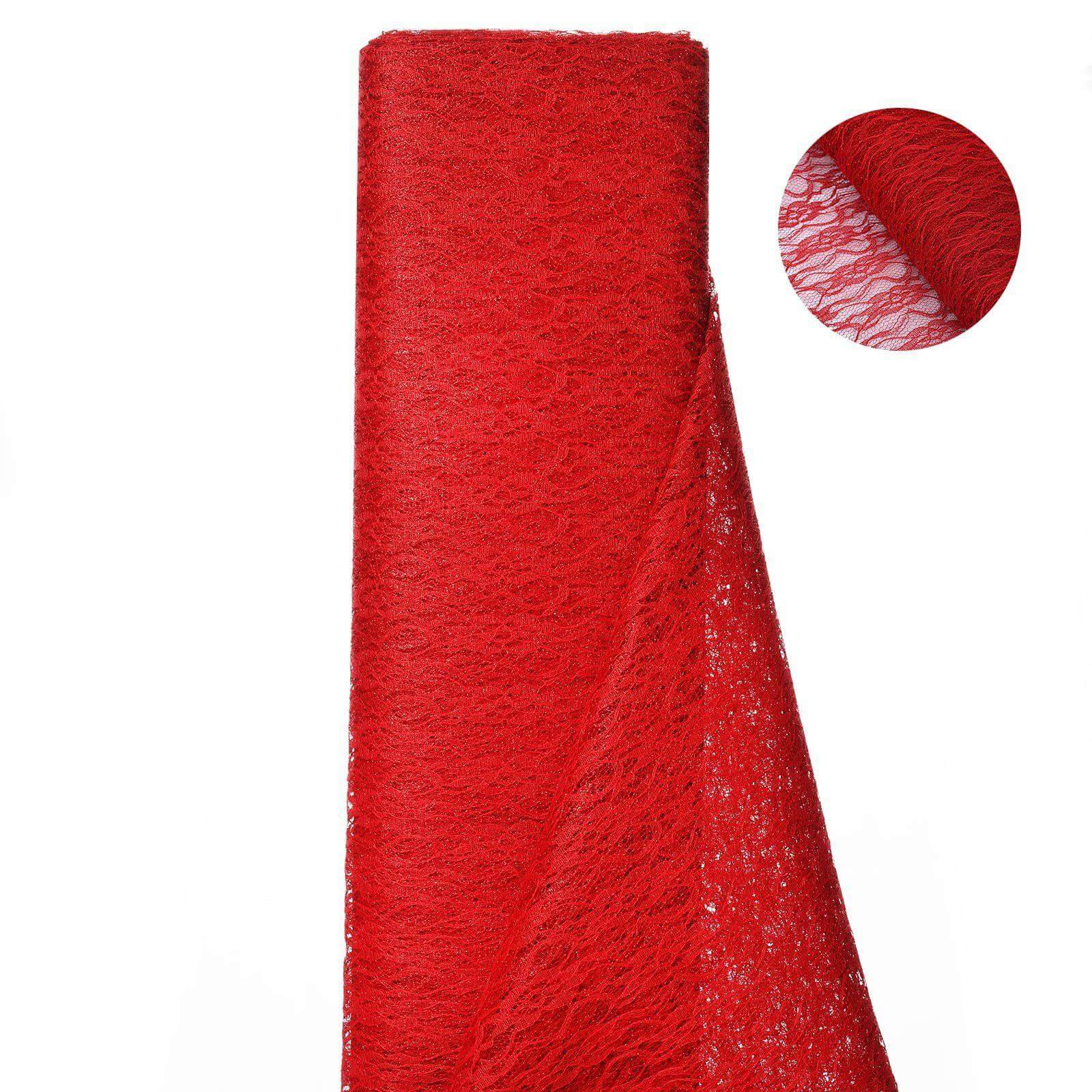 Red Floral Shimmer Tulle Fabric Bolt - 54 Inches Wide, 15 Yards Long
