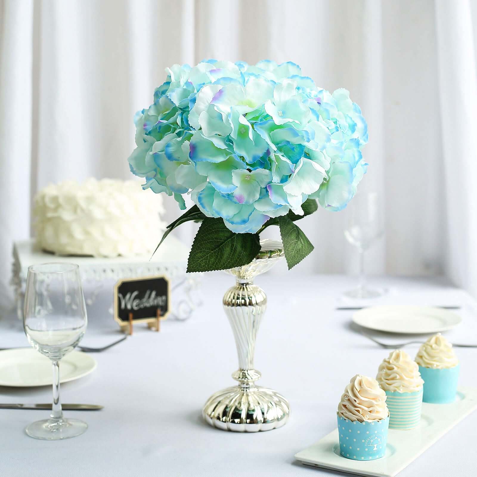 Get 5 Artificial Silk Baby Blue Hydrangea Flower Bouquets for Lifelike Decor