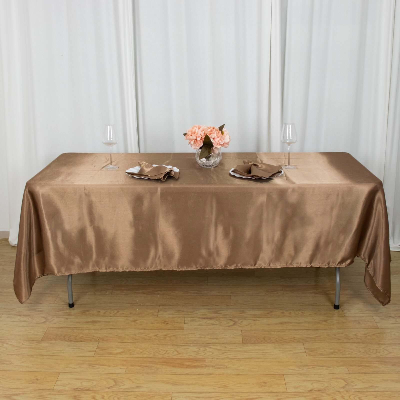 Taupe Satin 60x102 Rectangular Tablecloth - Smooth, Lustrous & Stain-Resistant