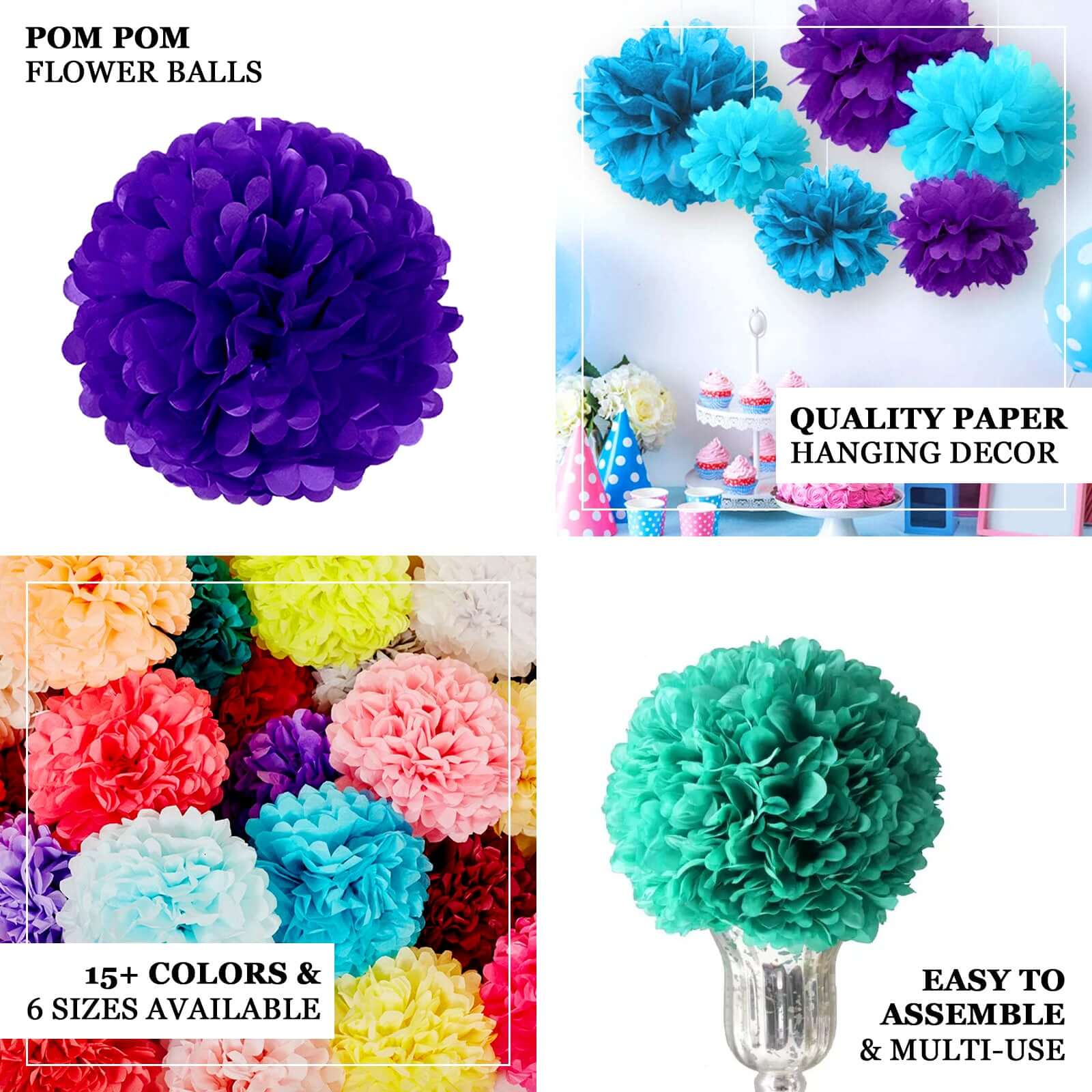 6-Pack 10-Inch Red Tissue Paper Pom Pom Flower Balls for Party Decor