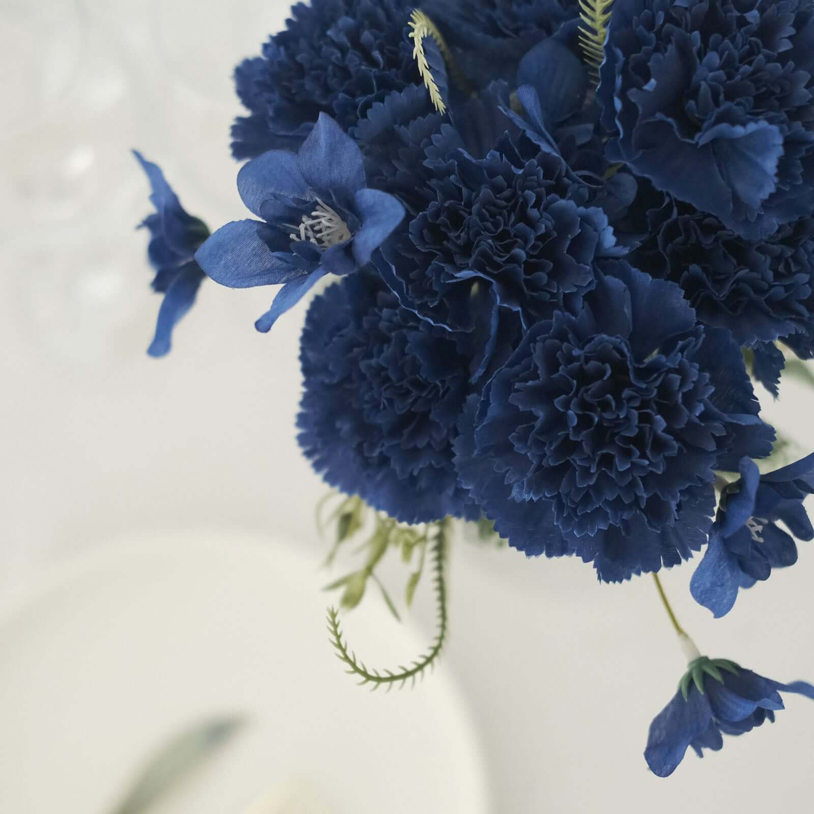Set of 3 Navy Blue Artificial Silk Carnation Flower Arrangements, 14 Inches Tall