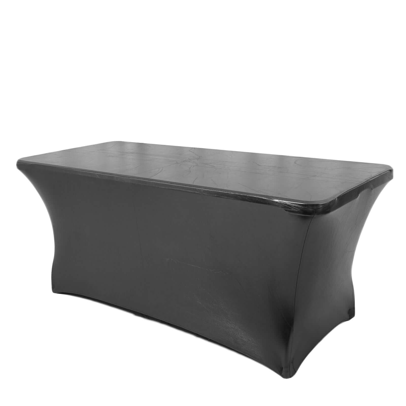 Metallic Black 4-Way Stretch Spandex Tablecloth for 6FT Rectangular Table