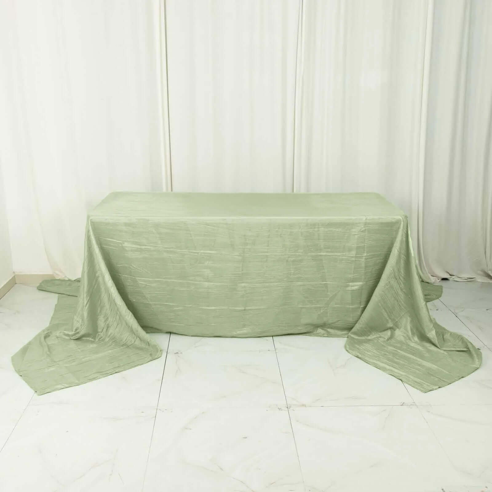 Discount! Sage Green Crinkle Taffeta Rectangle Tablecloth 90x156 for Weddings and Parties