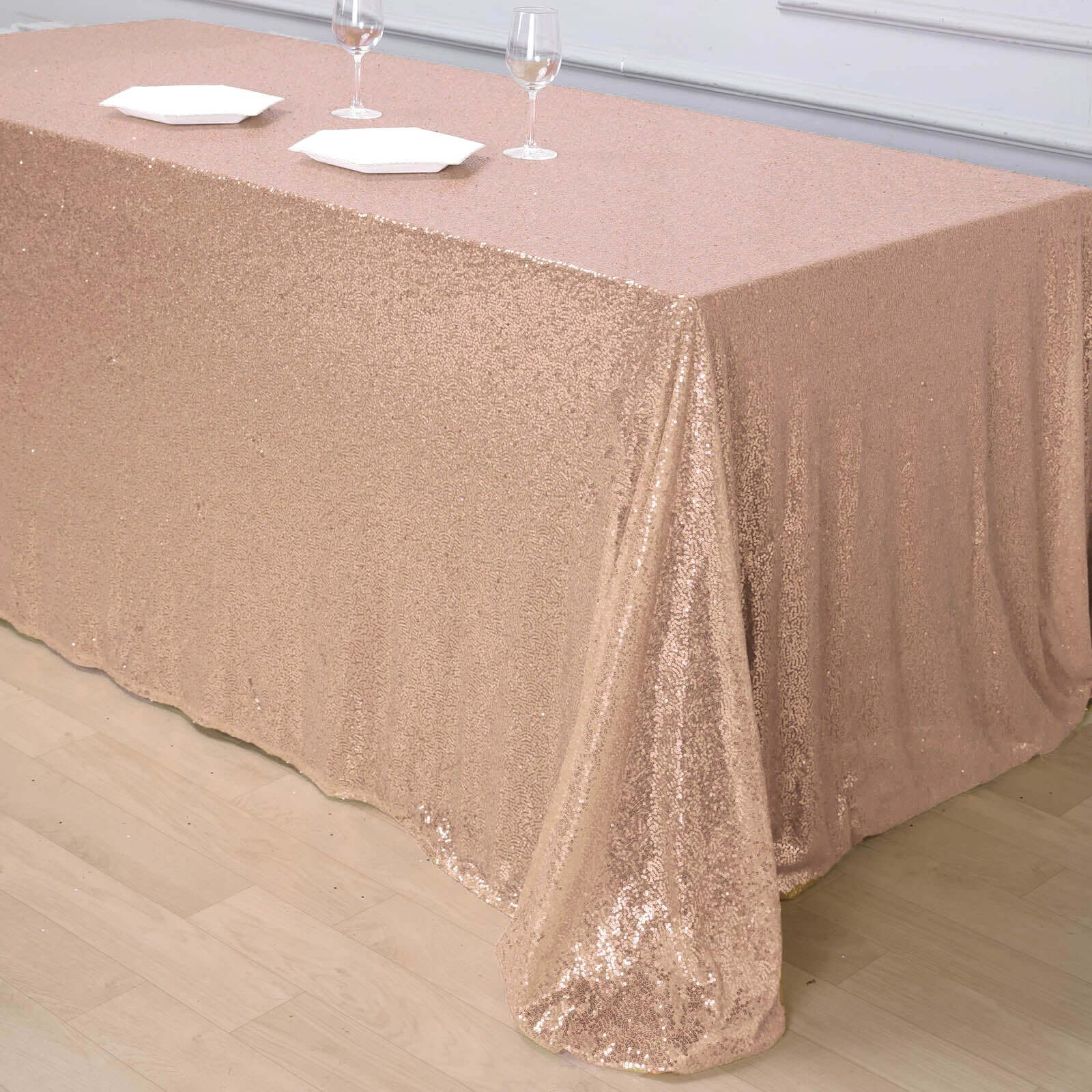 Hot! Rose Gold Seamless Sparkly Sequin Rectangle Tablecloth 90x132