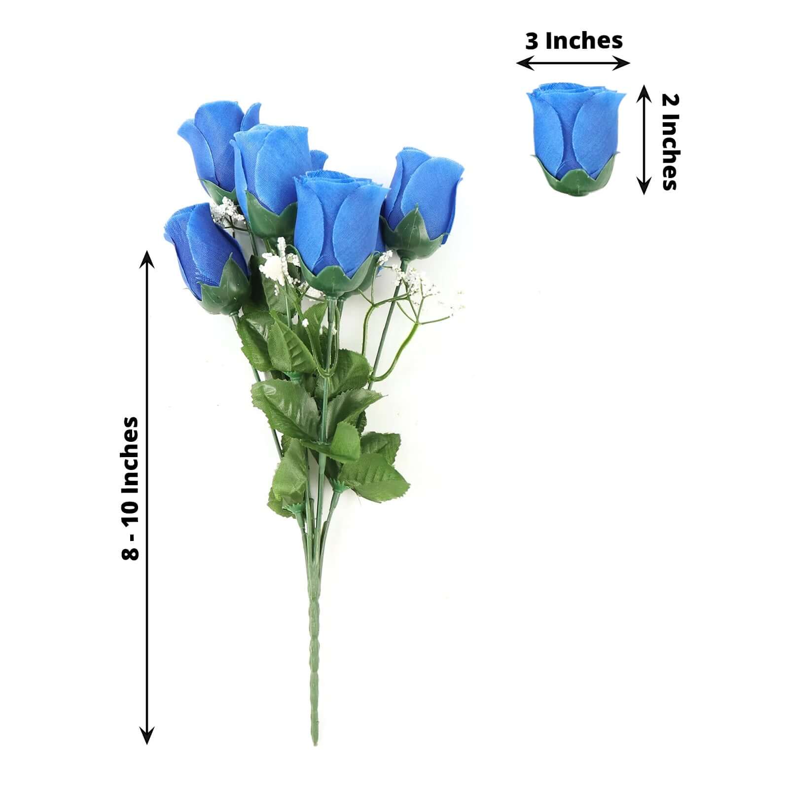 12 Bushes of Premium Royal Blue Artificial Silk Rose Bud Bouquets