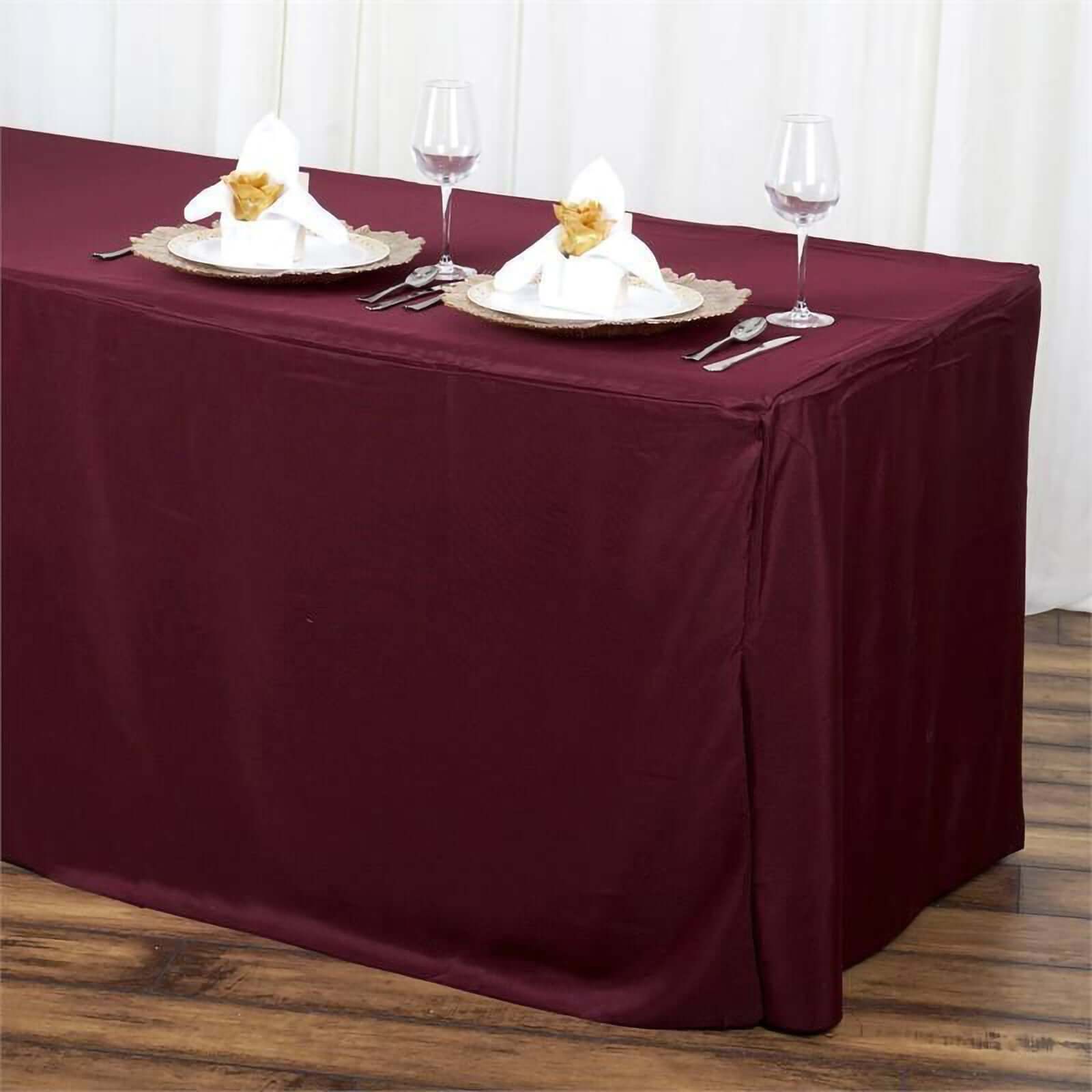 Durable Burgundy Fitted Polyester Tablecloth for 6FT Rectangle Tables