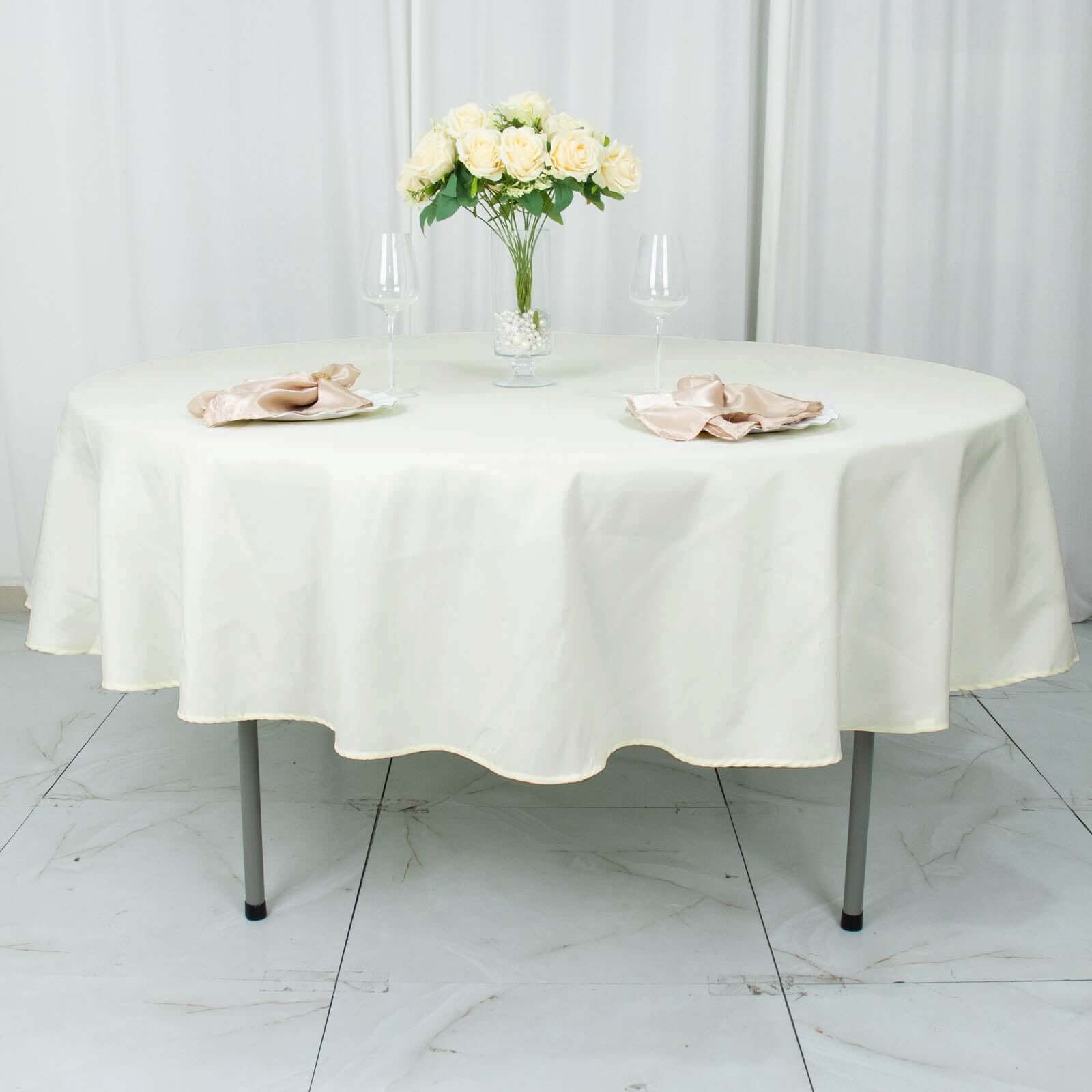 Ivory 90 - Inch Premium Polyester Round Tablecloth: Stain & Wrinkle - Resistant, 220GSM