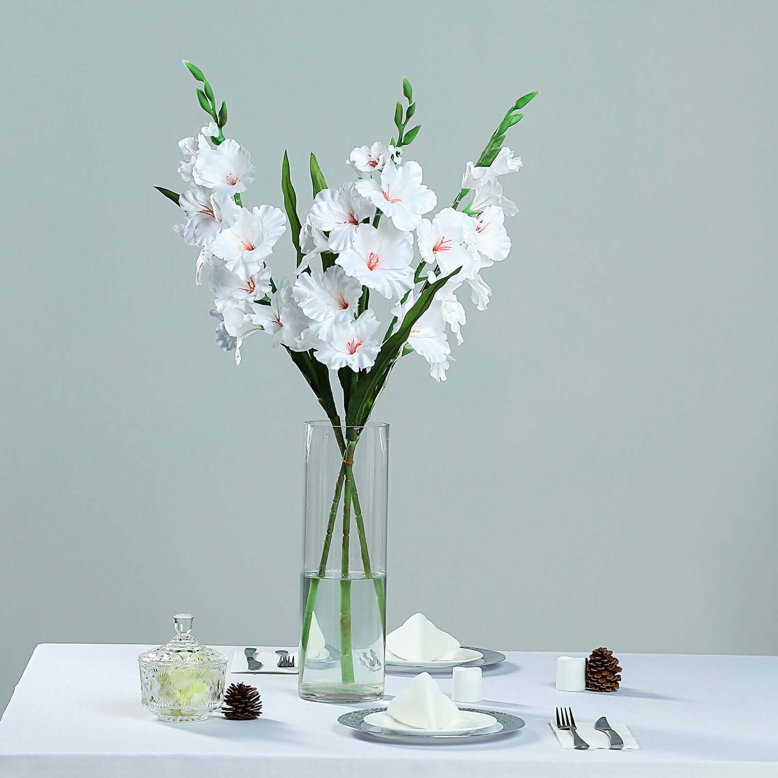 3 Stems of 36-Inch Tall White High-Quality Artificial Silk Gladiolus Flower Spray