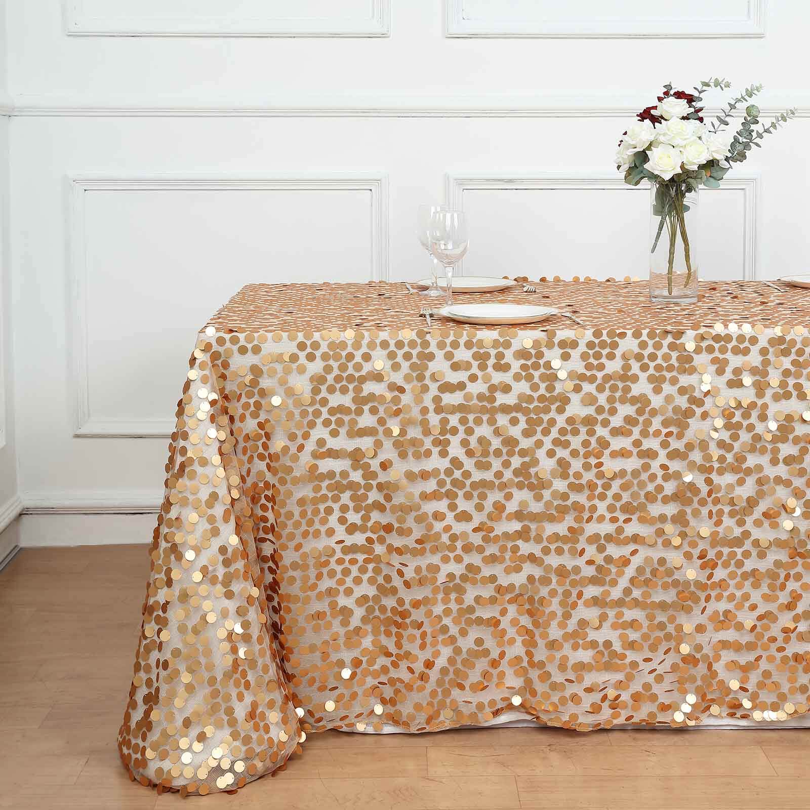 Matte Champagne Sequin Rectangle Tablecloth (90x132) - Ideal for Various Events
