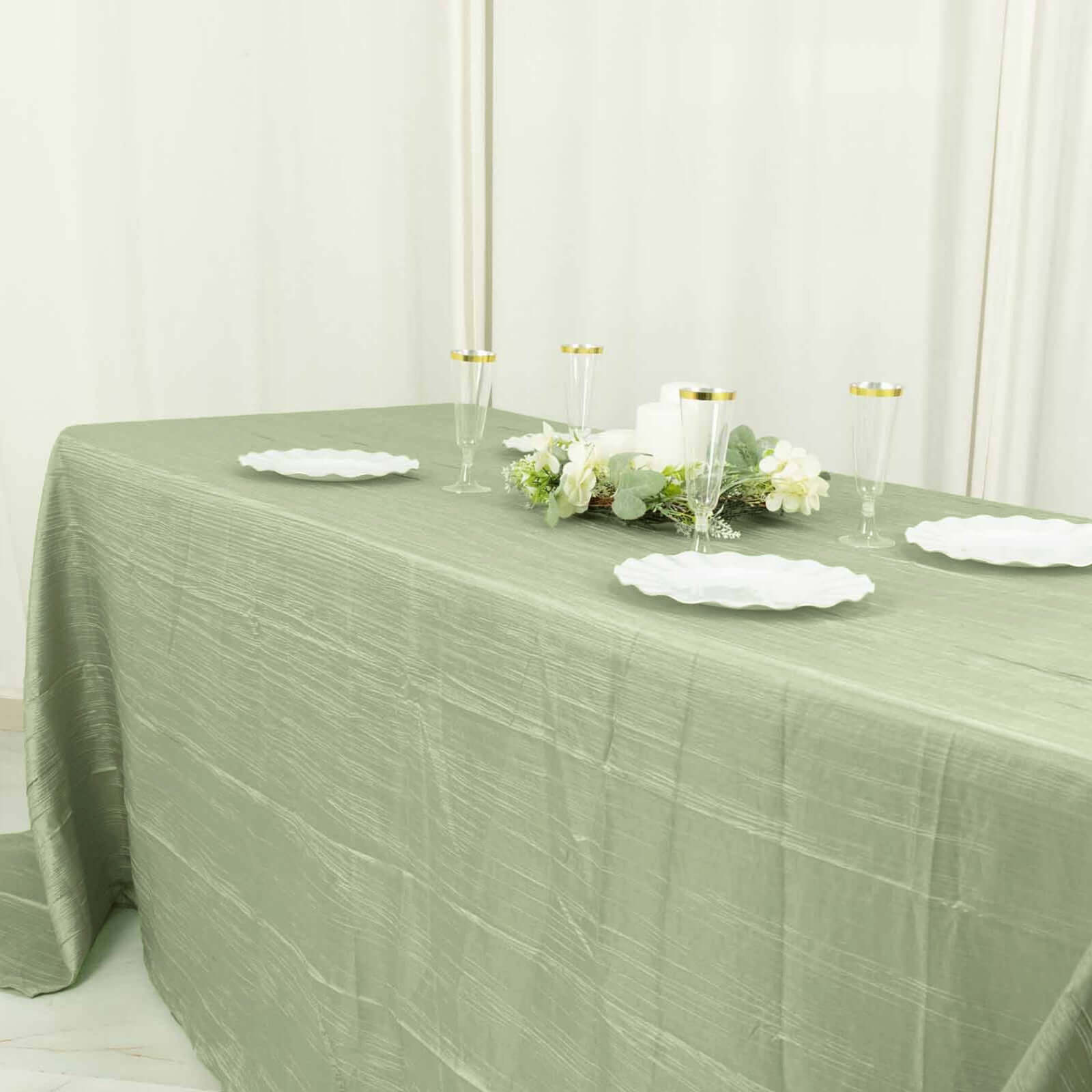 Discount! Sage Green Seamless Accordion Crinkle Taffeta Rectangle Tablecloth 90x132