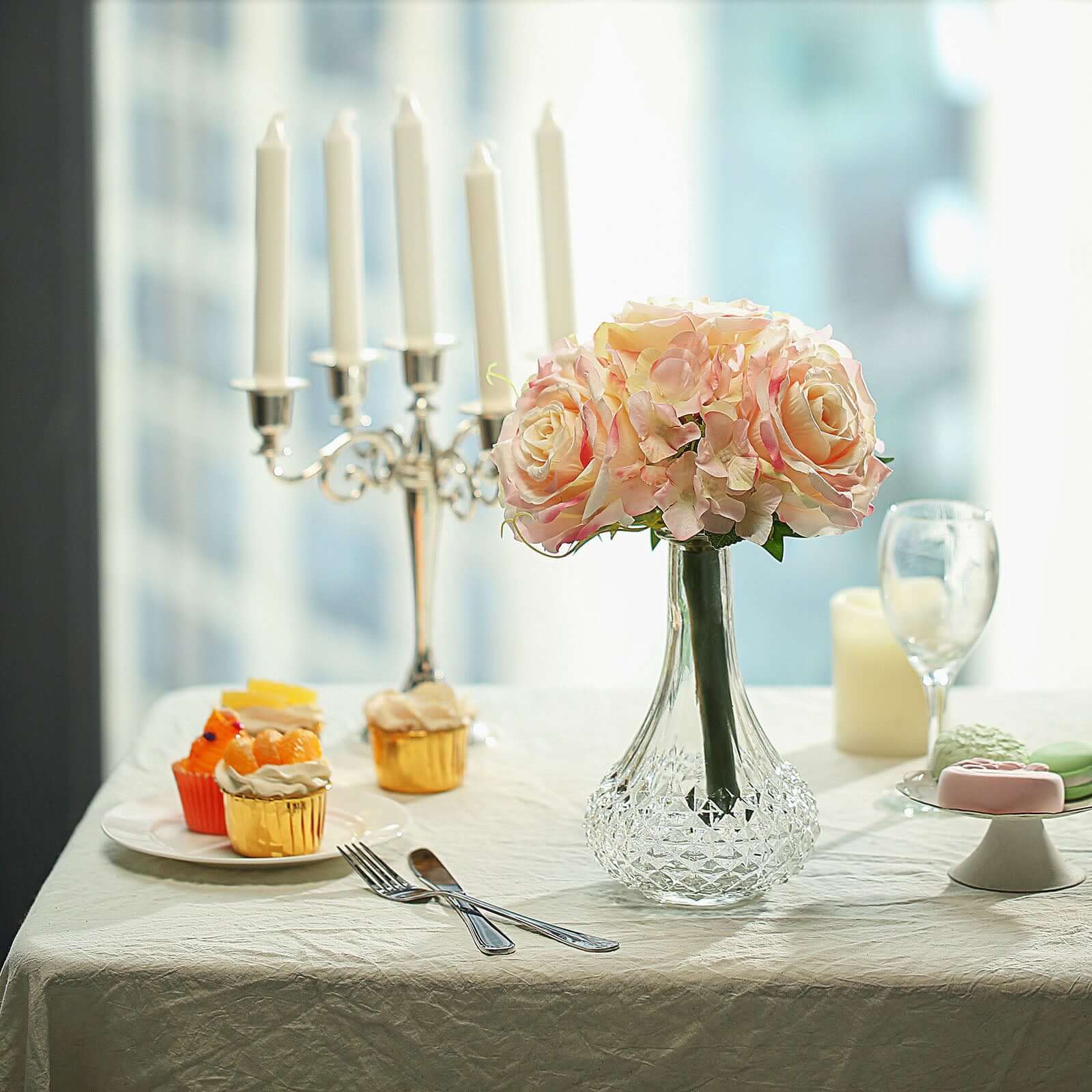 Hot! 2 Pink Artificial Silk Rose and Hydrangea Flower Bouquets