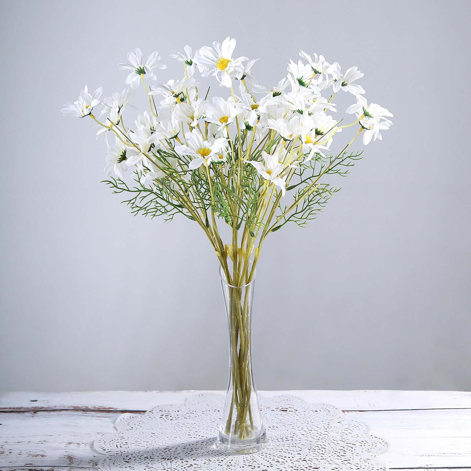6-Bush White Artificial Silk Daisy Flower Stem Bouquet for Decor