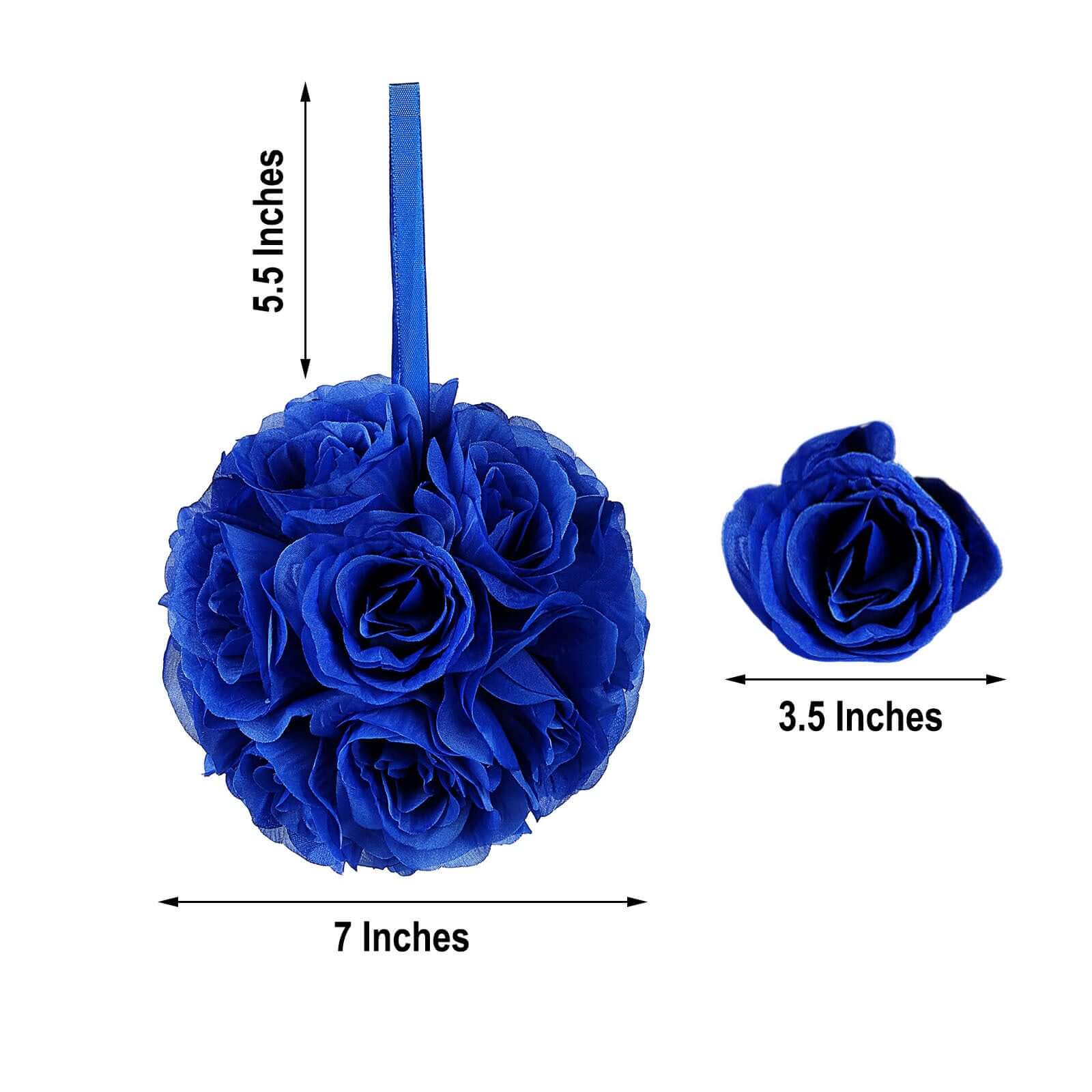 2-Pack 7-Inch Royal Blue Artificial Silk Rose Kissing Balls for Decor
