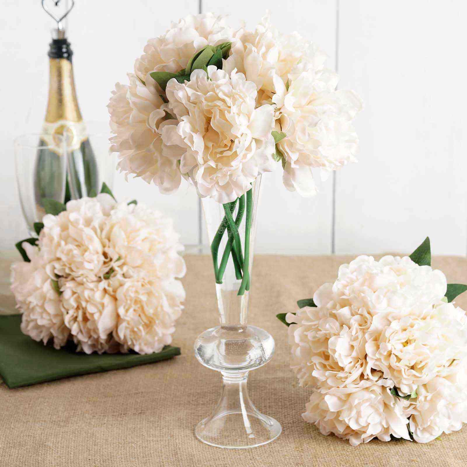 Hot Sale! 11-piece Blush and Cream Artificial Silk Peony Flower Bouquet for Various Occasions