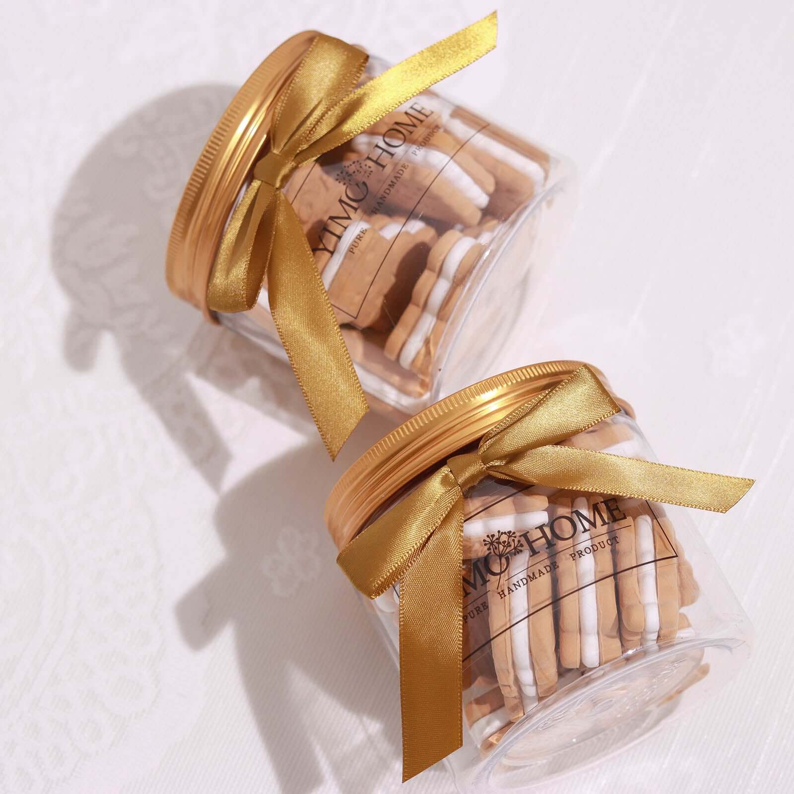 50 Pcs Gold Satin Ribbon Bows with Twist Ties - Ideal for Party Favors & Gifts