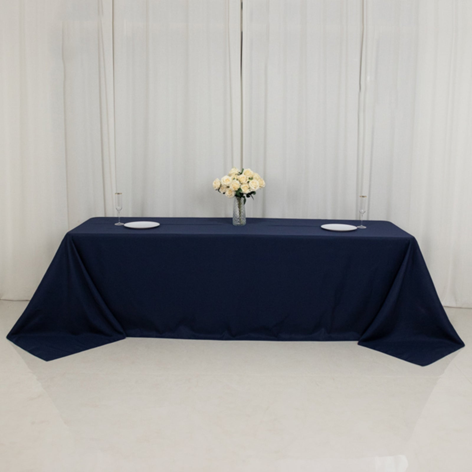 Navy Blue Premium Polyester Fire Retardant 90x156 Rectangular Tablecloth - Ideal for Events