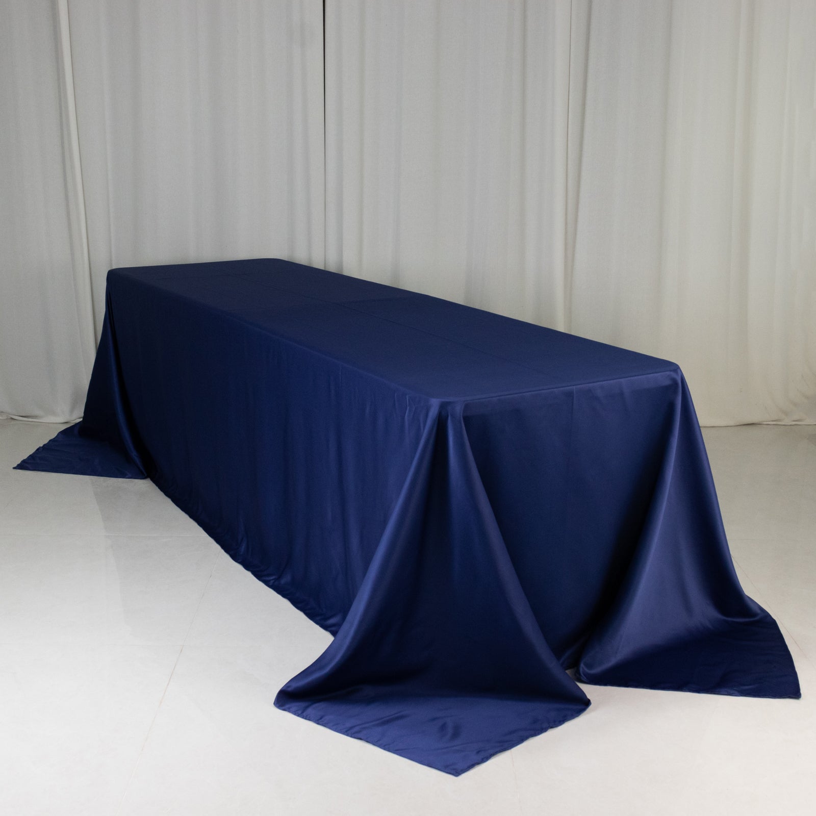 Luxurious Navy Blue Lamour Satin Rectangle Tablecloth 90x156 - Soft & Seamless