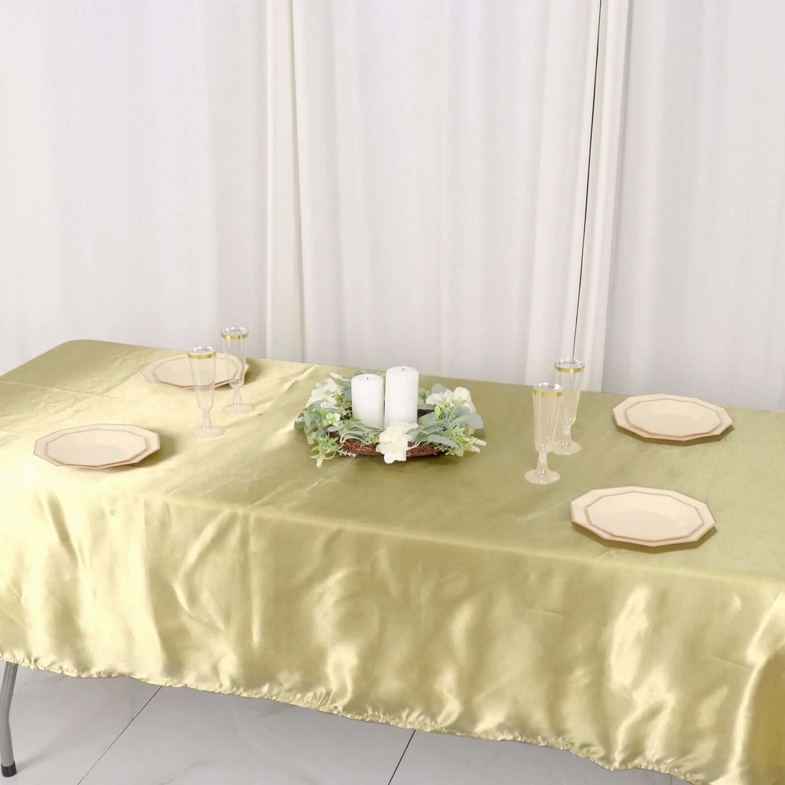 Champagne Satin Rectangular 60x102 Tablecloth - Lustrous & Stain-Resistant