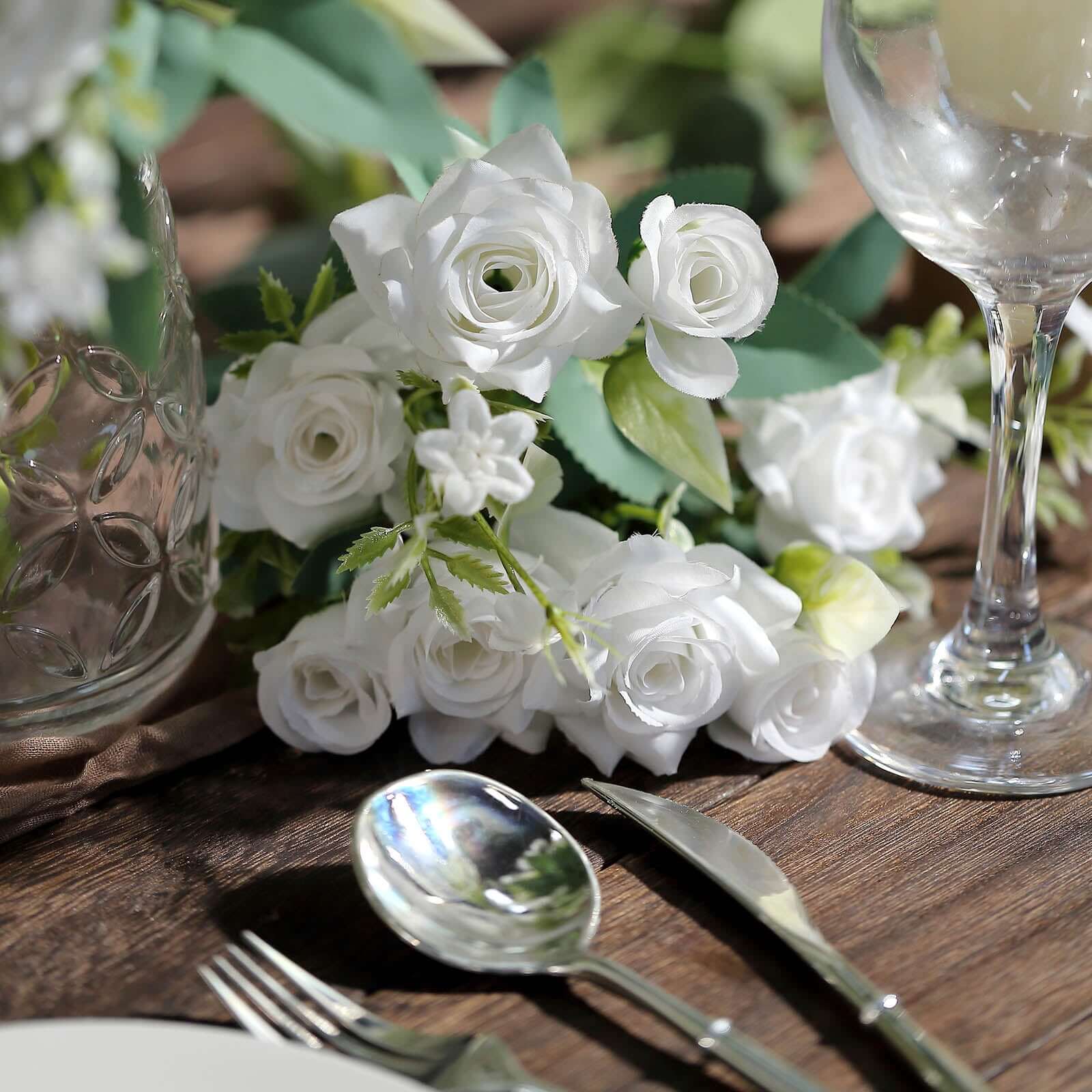 4-Bush Set of 12' White Artificial Silk Rose Flower Bouquet - Ideal for Weddings & Decor