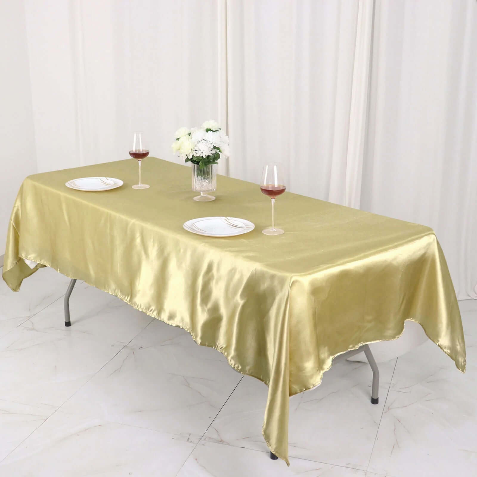 Champagne Satin Rectangular 60x102 Tablecloth - Lustrous & Stain-Resistant
