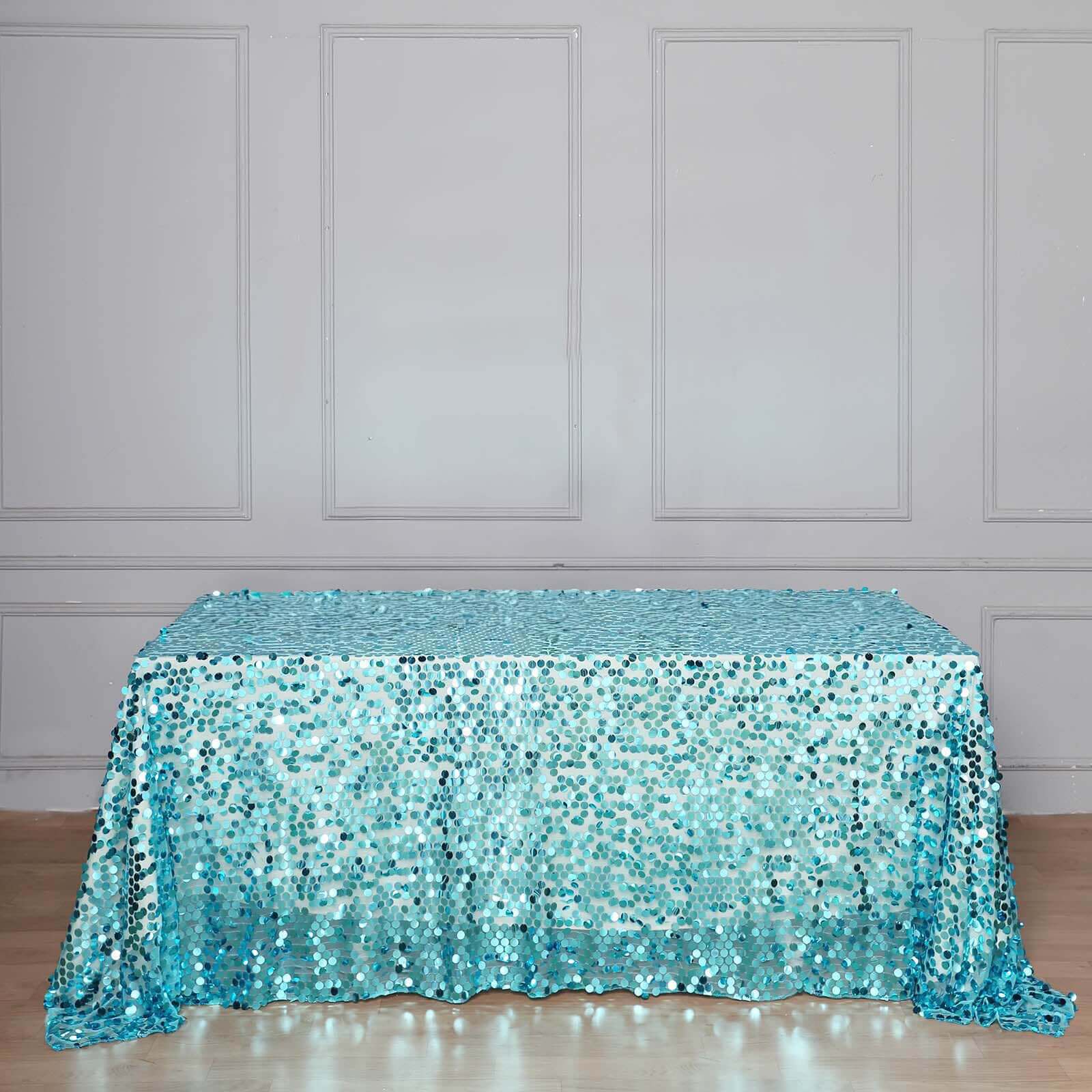 Turquoise Seamless 90x132 Rectangle Sequin Tablecloth for Big Payette Tables