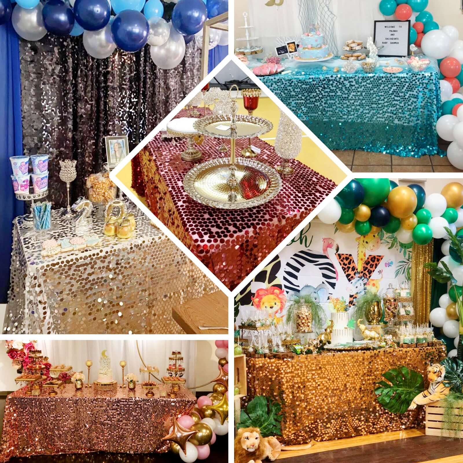 Black Seamless Sequin Rectangle Tablecloth 90x156 - Payette Style
