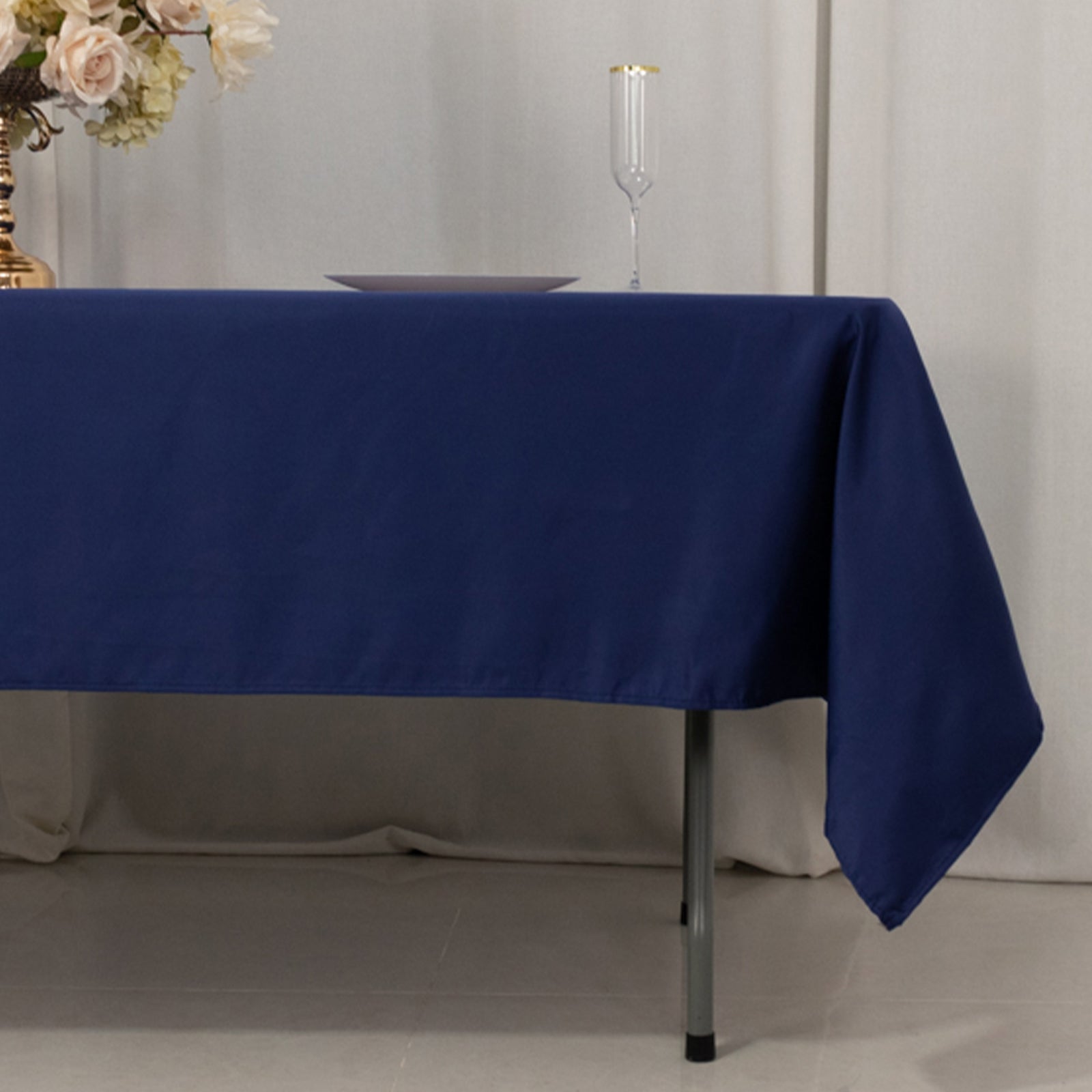 Navy Blue Lamour Satin Rectangle Tablecloth 60x102 - Durable & Soft