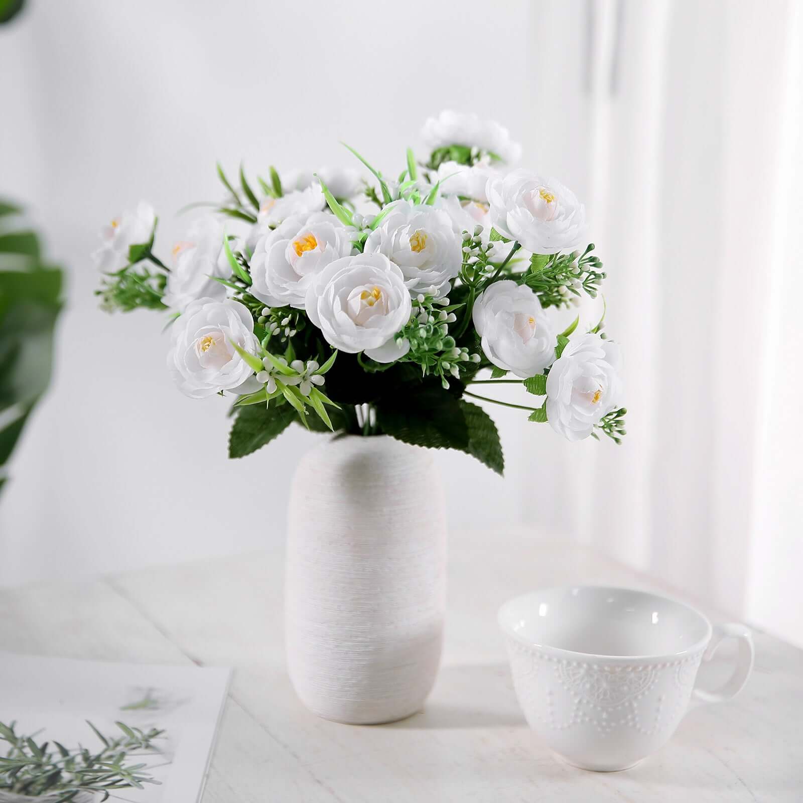 Amazing Deal! 4-Bush White Artificial Silk Peony Flower Bouquet for Stunning Decor