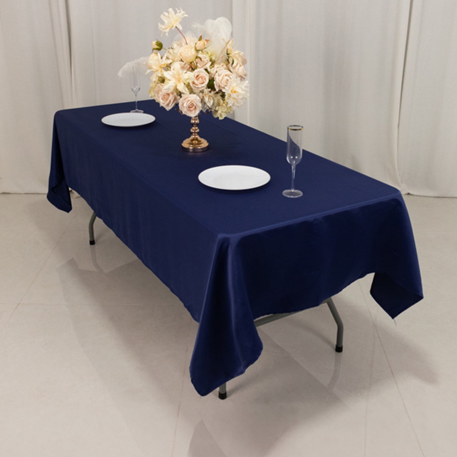 Navy Blue Lamour Satin Rectangle Tablecloth 60x102 - Durable & Soft