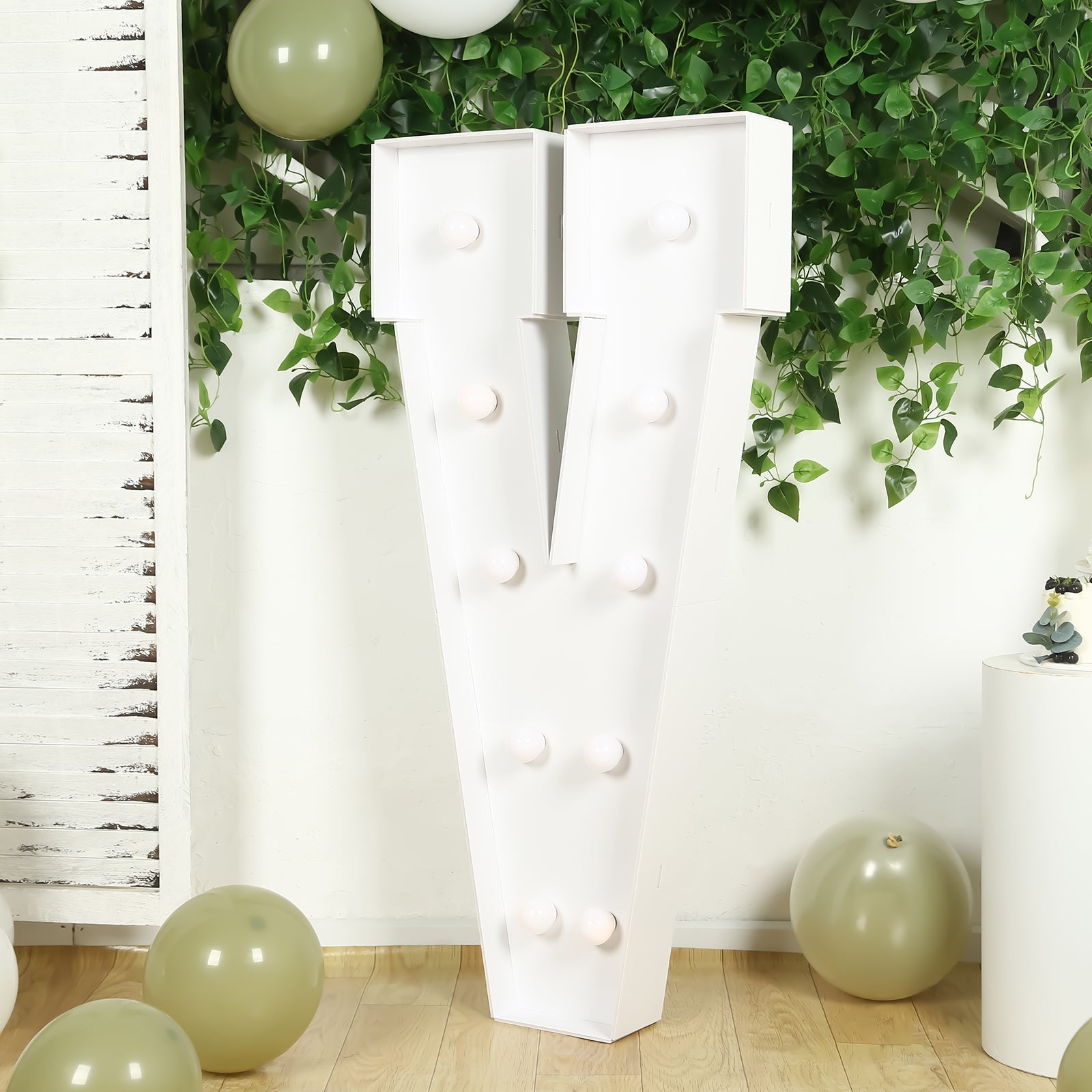 4ft White Giant LED Marquee Light-Up Letter V with 10 Warm White Battery-Operated LEDs, Glue Gun & Sticks