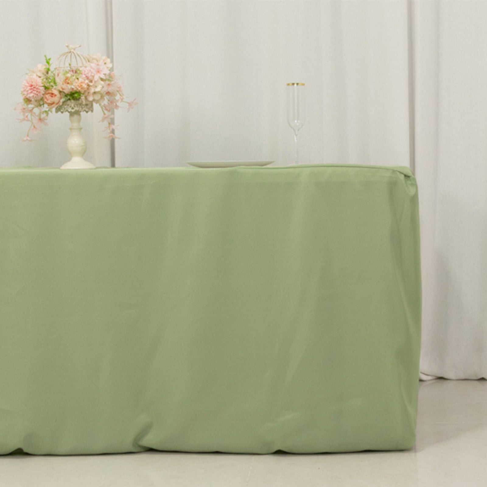 Sale! Durable & Easy - Maintain Sage Green Polyester Fitted Rectangle Tablecloth for 6FT Tables
