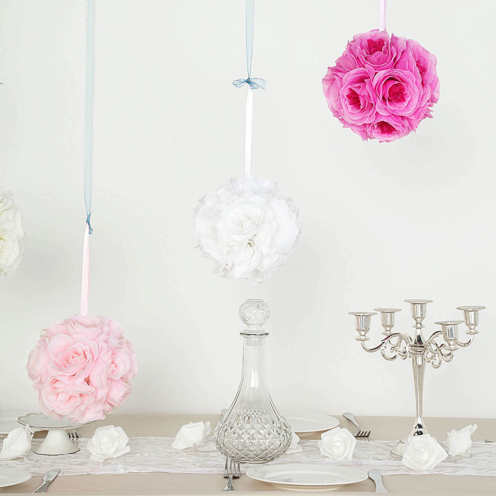 2-Pack Blush Silk Rose Kissing Flower Balls - Ideal for Decor