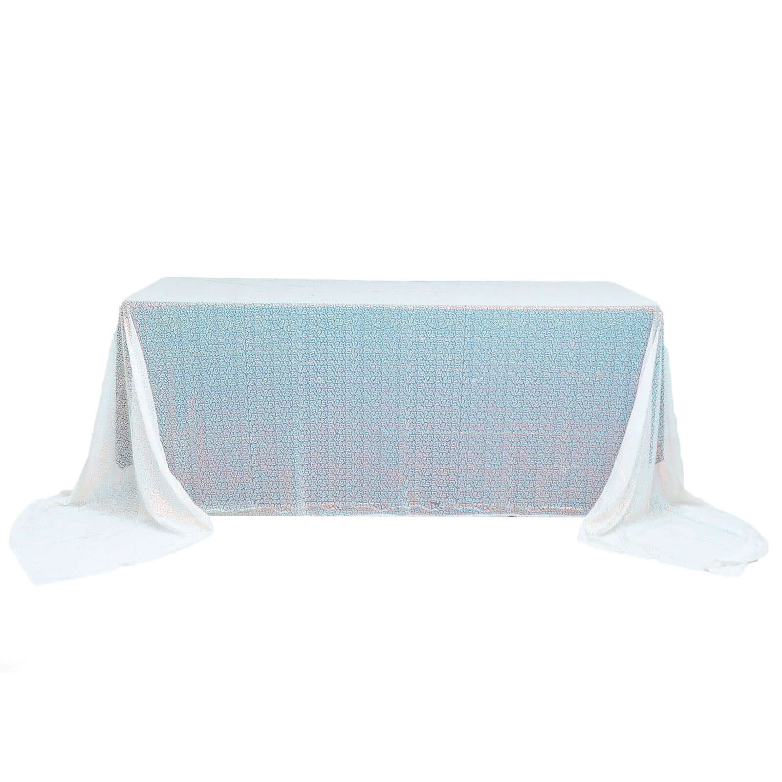 Exclusive Iridescent Blue Sequin Rectangle Tablecloth - 90x156 Seamless Twinkling Table Cover
