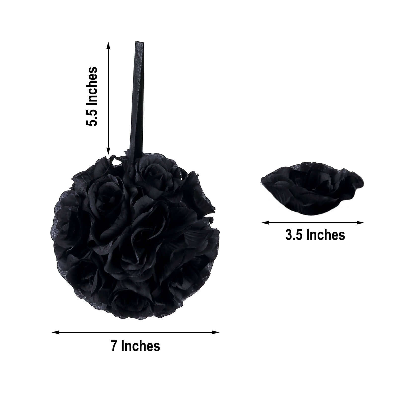 Hot Sale! 2-Pack 7-Inch Black Artificial Silk Rose Kissing Balls for Party Decor