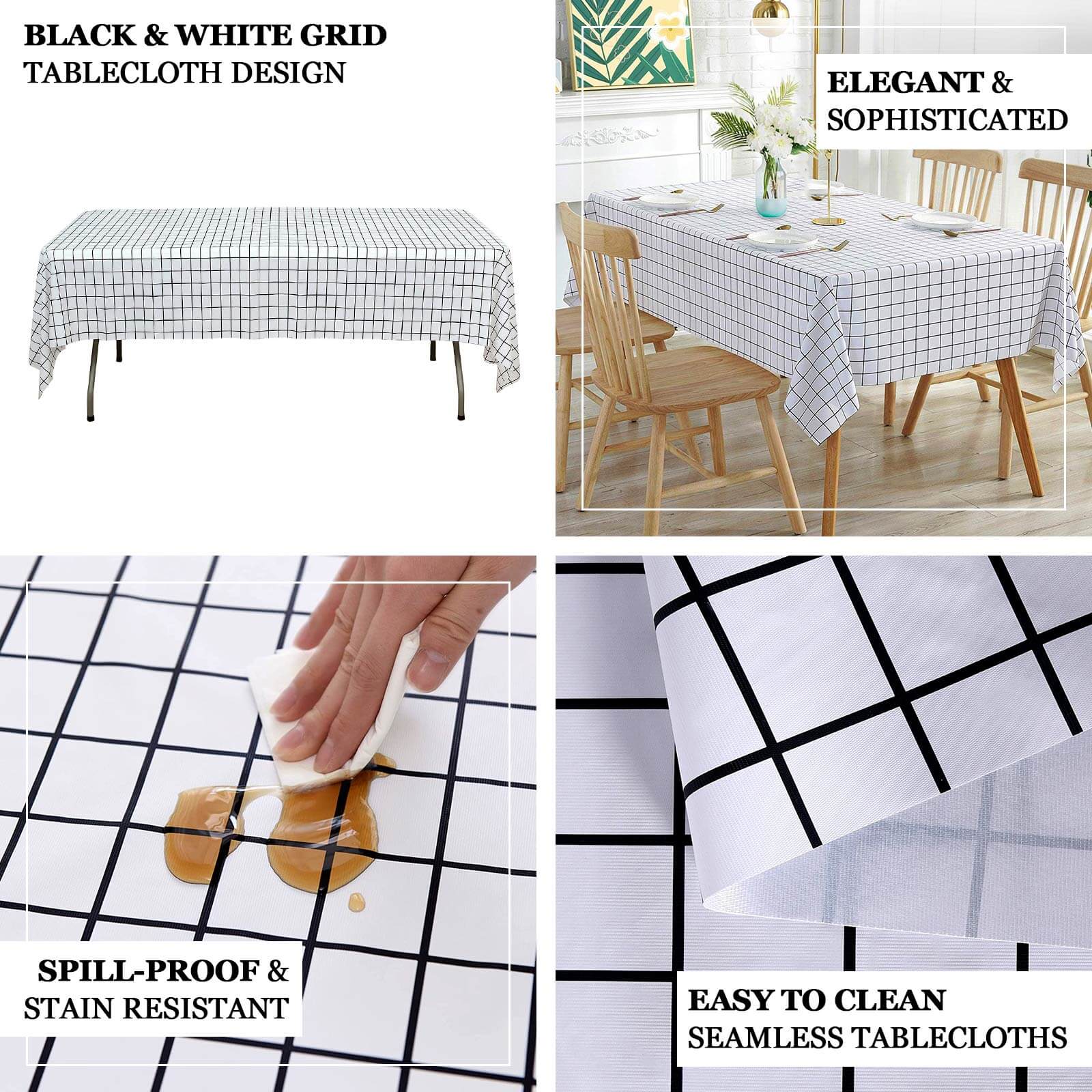 5-Pack Durable PVC Disposable Checkered Rectangle Table Covers in Black/White 54x108